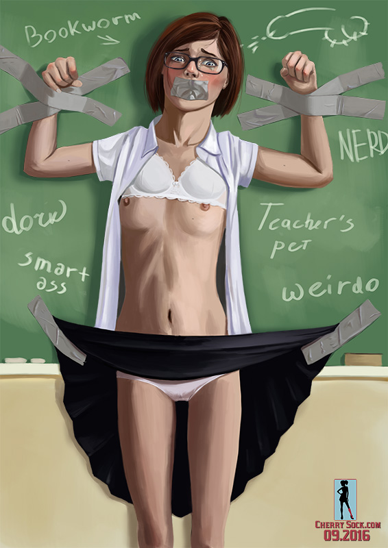 1girls 2016 blackboard bra bra_lift breasts brown_hair bullying cherrysock classroom clothing duct_tape duct_tape_gag embarrassed exposed_breasts female femsub gag glasses humiliation legs_together lifted_skirt matching_underwear nerd nerdy nerdy_female nipples open_shirt panties restrained school school_uniform schoolgirl shirt short_hair skirt skirt_lift small_breasts student tape tape_bondage tape_gag taped_arms taped_mouth tears teenager tied_up white_bra white_panties