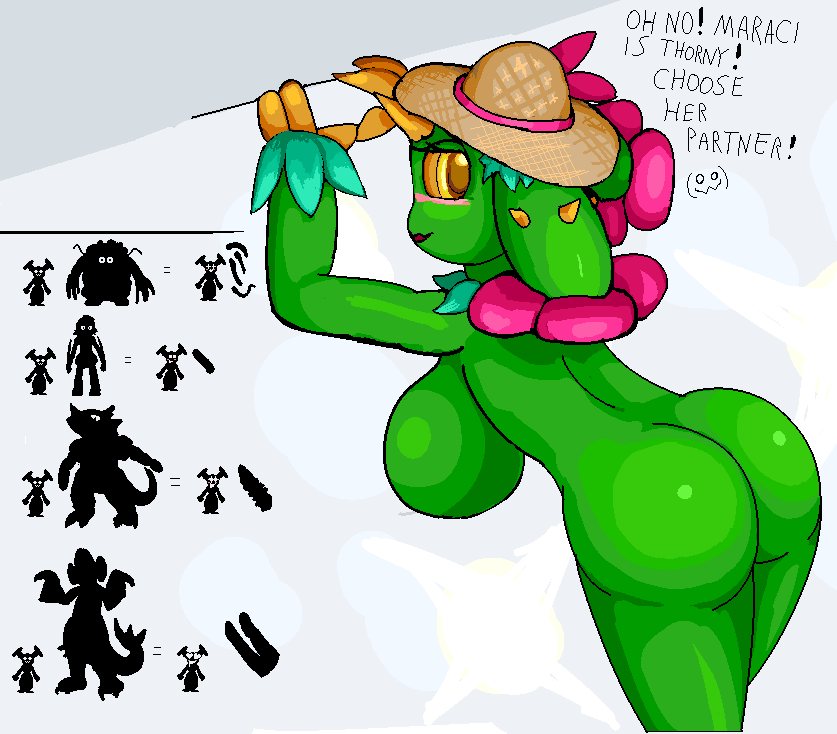 1girls 2020 3_fingers alternate_color ambiguous_gender anthro anthrofied armpits big_breasts blush breasts cactuscacti clothing digital_media_(artwork) english_text female female_focus flora_fauna hanging_breasts hat headgear headwear large_breasts looking_at_viewer maractus nintendo original_character plant pokémon_(species) pokemon pokemon_bw pokemon_dppt sideboob size_difference sketch smaller_female tangrowth text thick_thighs video_games wide_hips