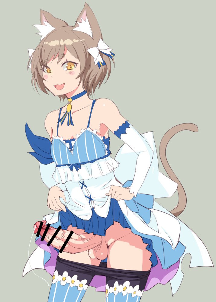 1boy 2016 :3 animal_ear_fluff animal_ears animal_tail arm_ribbon arm_warmers armpit armpits armwear bangs bar_censor bare_shoulders black_legwear blue_choker blue_dress blue_legwear blue_ribbon blush bob_cut bosshi bottomless_skirt bow brown_eyes brown_hair canon_crossdressing cat_ears cat_tail catboy censored choker collar collarbone crossdressing detached_sleeves dress dress_lift ear_tuft erection erection_under_clothes erection_under_skirt eyebrows eyebrows_visible_through_hair eyelashes felix_argyle flat_chest foreskin frilled_dress frilled_legwear frills genitals hair_ornament hairbow humanoid humanoid_penis lace large_penis layered_dress leaking leggings looking_at_viewer male male_only mostly_clothed no_panties no_underwear open_mouth pale-skinned_male pale_skin pantyhose partially_nude pendant penis penis_out penis_under_clothes penis_under_skirt precum precum_drip precum_string presenting_penis re:zero_kara_hajimeru_isekai_seikatsu ribbon ribbons short_dress short_hair simple_background skirt skirt_lift smile solo solo_male spaghetti_strap standing striped_legwear striped_ribbon tail testicles thigh_gap thighhighs thighhighs_over_pantyhose thighs trap uncut vertical-striped_dress vertical-striped_legwear vertical_stripes white_armwear white_dress white_ribbon wide_hips yellow_eyes