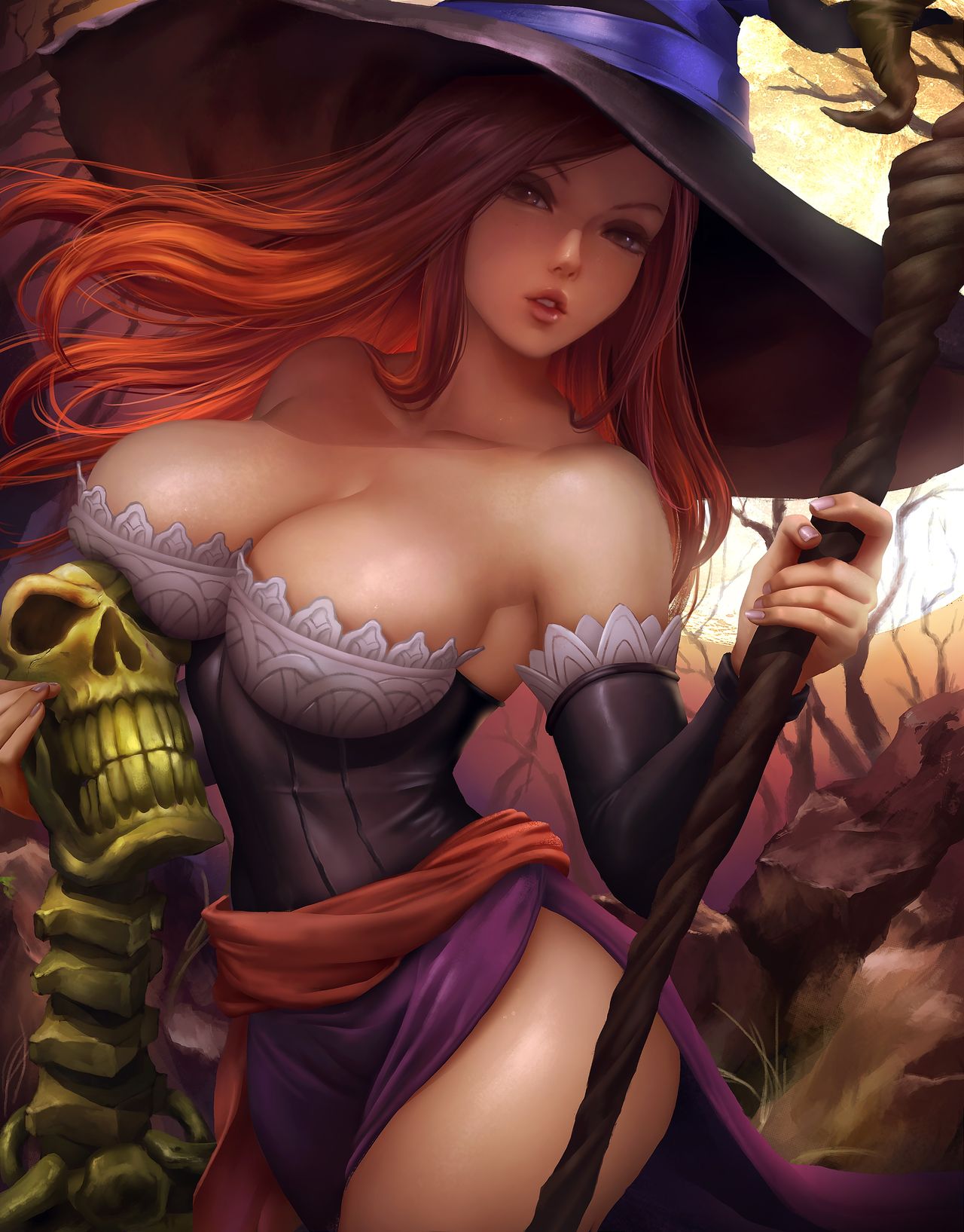 big breasts, breasts, clothing, dragon's crown, female, hat, logan cure, seductive look, sorceress (dragon's crown)