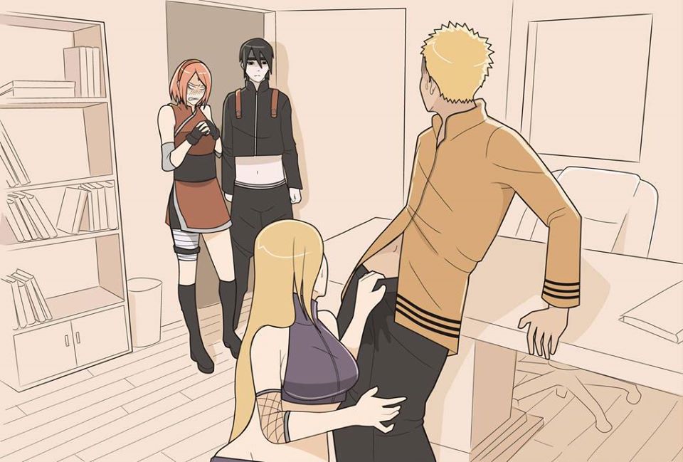 2boys, 2girls, blonde hair, boruto: naruto next generations, caught, caught in the act, clothing, female, indy riquez, ino yamanaka, male, multiple boys, multiple females, multiple girls, multiple males, naruto, naruto (series), sai, sakura haruno, uzumaki naruto, whiskers, yellow hair, zipper down