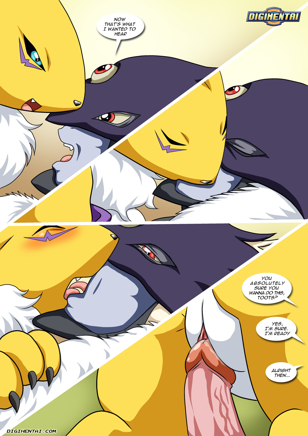 anthro bbmbbf beelzemon big_penis comic digihentai digimon digimon_(species) digimon_tamers female_fox fox implied_penetration impmon kissing palcomix pussy renamon renamon's_first_time seven_great_demon_lords tongue_kiss