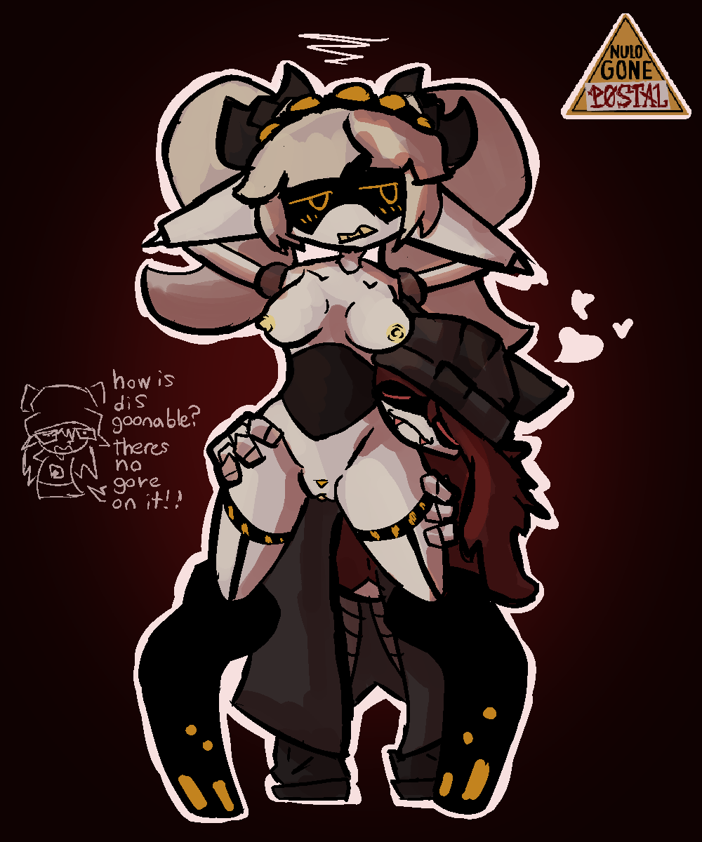 ambiguous gender, android, annoyed expression, artist logo, big breasts, curvy, disassembly drone, interspecies, j (murder drones), murder drones, naked female, nulogonepostal, pussy, robot, robot girl, salami(nulogonepostal), self upload, worker drone