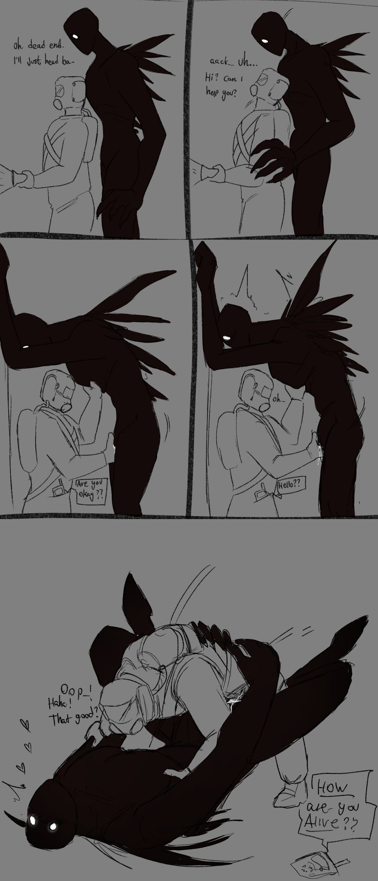 andromorph, bracken (lethal company), chimericthembo, comic, employee (lethal company), female, female monster, fingering, lethal company, male, monster girl, orgasm, sex, size difference, walkie-talkie