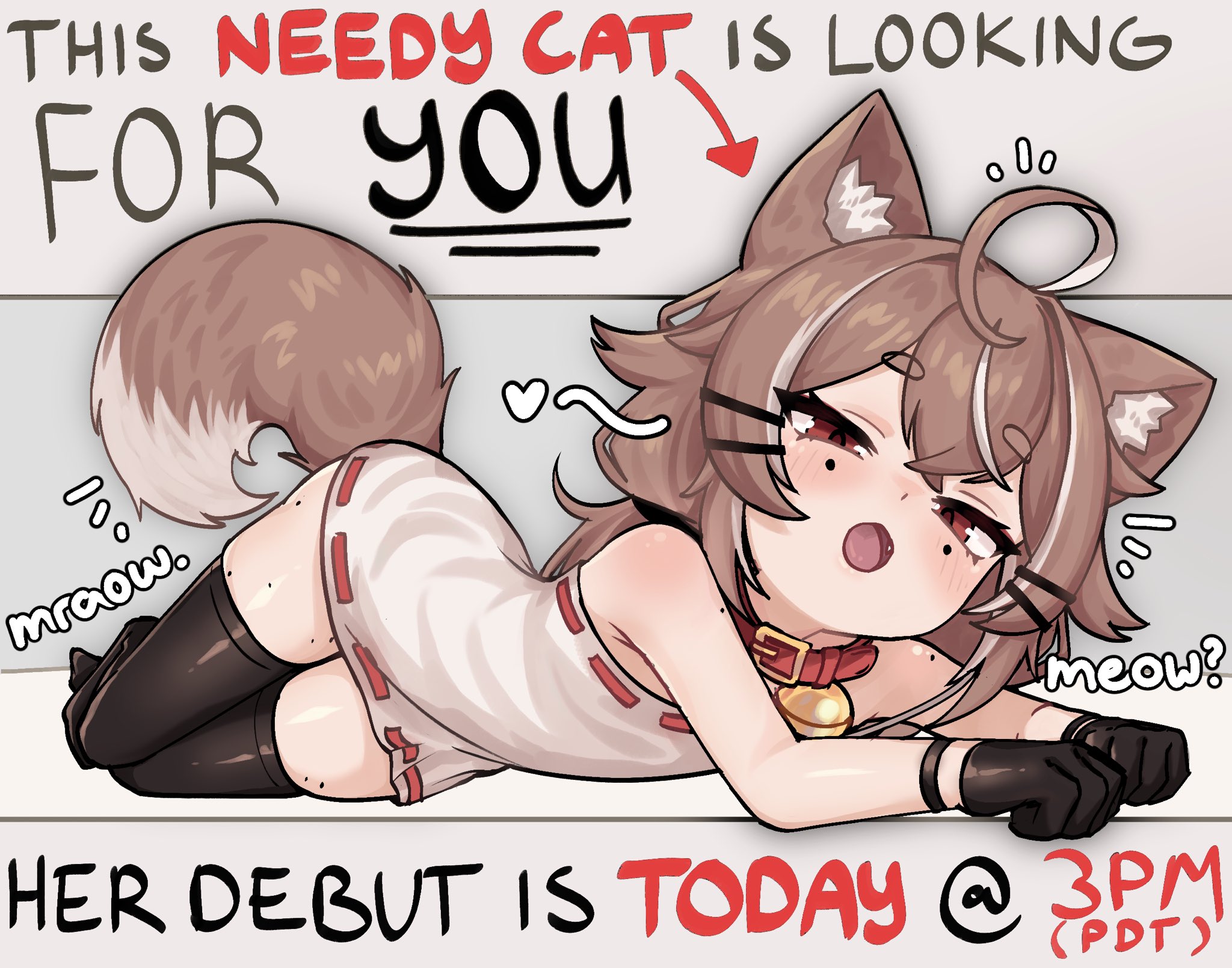 animal ears, bandage, bandage pasties, brown hair, cat tail, catgirl, female, indie virtual youtuber, laying down, laying on stomach, mocha-tan (artist), mocha-tan (character), mole, mole under each eye, mole under eye, multicolored hair, multiple moles, petite, small breasts, two-tone hair, virtual youtuber, white hair