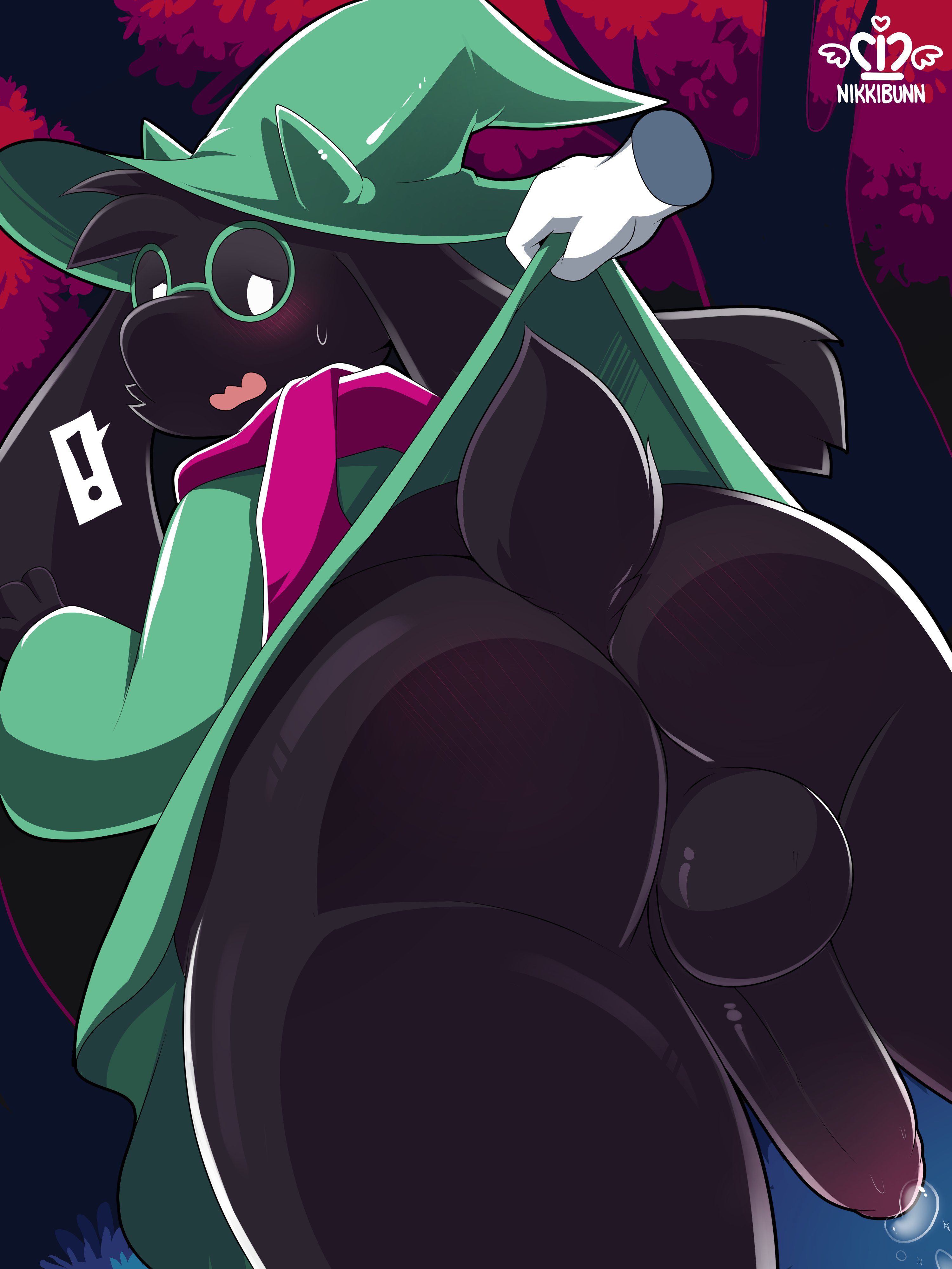 1boy, 2d, anthro, anthro male, artist request, balls, caprine, deltarune, furry, furry male, game, male, male focus, male only, penis, ralsei, ralsei with black fur, solo, tagme, testicles, undertale (series)