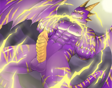 2020 6_fingers abs anonymous_artist anthro balls biceps big_penis digital_media_(artwork) digital_painting_(artwork) dragon electricity erection fighting_pose fingers genitals gold_markings grin horn lightning low_res magic magic_user male male_only markings muscular muscular_male nipples nude penis pose purple_body purple_eyes purple_scales realistic realistic_lighting scales smile solo solo_focus standing wings yellow_eyes