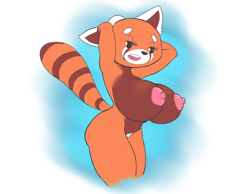 5:4 aggressive_retsuko ailurid anthro bedroom_eyes big_breasts breasts female fur genitals half-closed_eyes hands_behind_head looking_at_viewer mammal narrowed_eyes nipples nude open_mouth pose pussy red_panda retsuko sanrio seductive sleepyscientist smooth_fur solo standing teeth thick_thighs tongue wide_hips