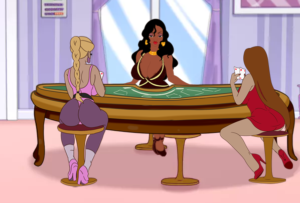 3girls black_hair blonde_hair breasts busty cartoon_style casino_setting cleavage curvy earrings female game_scene group high_heels indoors inusen jewelry kelly_(milftoon_drama) large_breasts laticia_(milftoon_drama) linda_(milftoon_drama) long_hair milftoon milftoon_drama necklace nsfw_game playing_cards poker red_dress red_hair ring seductive_pose short_dress sitting stockings table thick_thighs tight_clothes western wide_hips