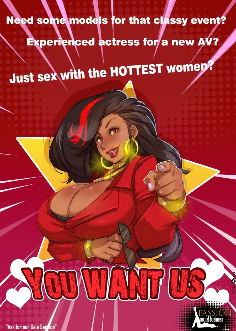 big breasts, breasts, carmessi, cleavage, clothed, dark skin, dark-skinned female, female, gala, gala (carmessi), huge breasts, latina, red highlights, suit, text