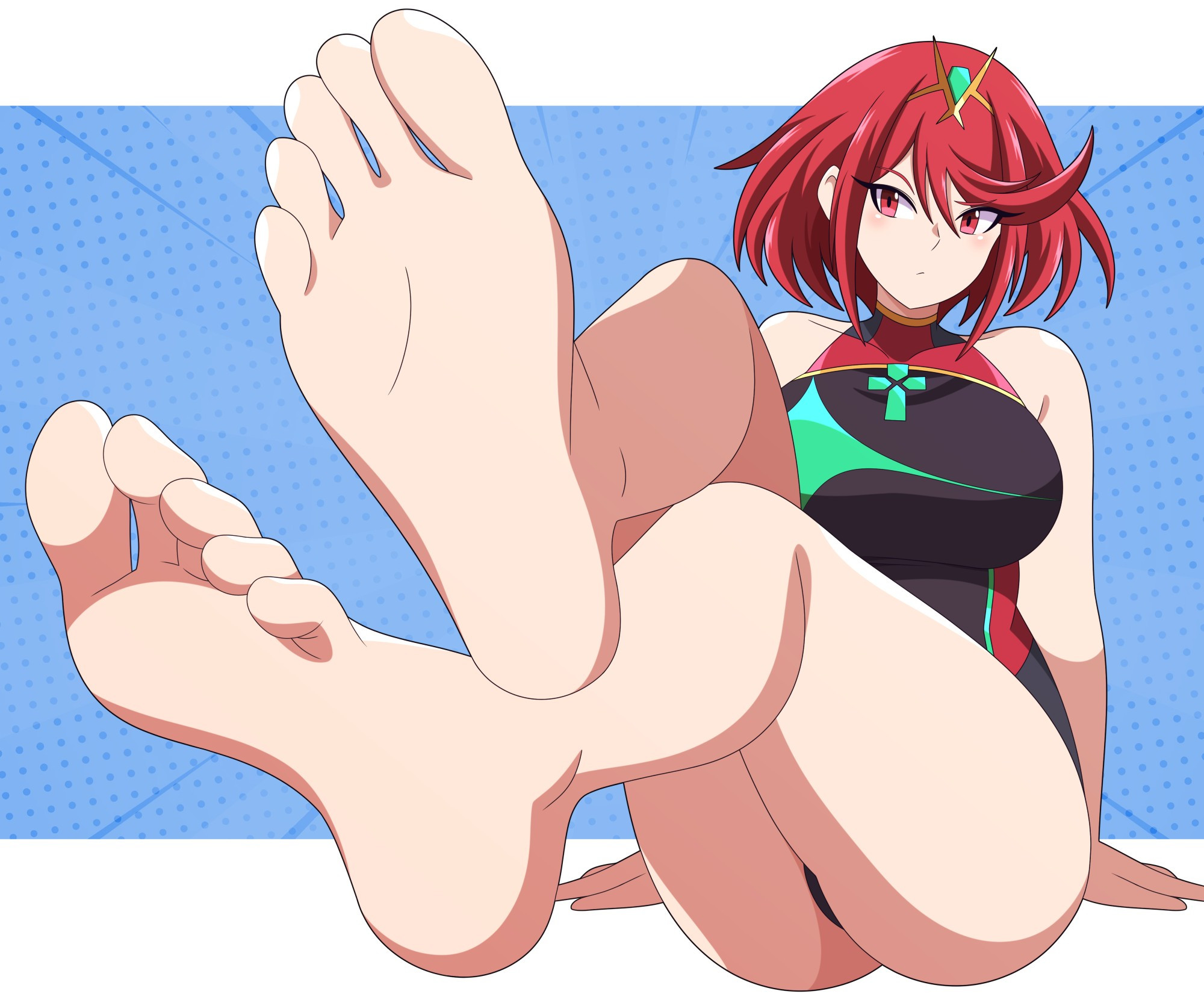 abysswatchers, feet, female, female only, foot fetish, foot focus, pyra, pyra (xenoblade), red eyes, red hair, soles, toes, xenoblade (series), xenoblade chronicles 2