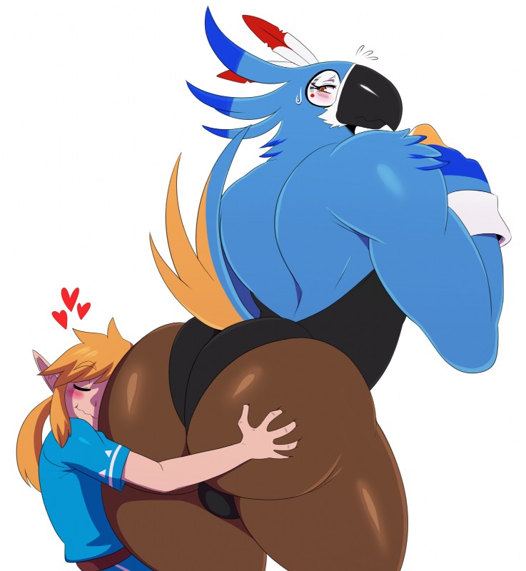 1boy, 2boys, ass, avian, big ass, breath of the wild, gay, huge ass, kass (zelda), lingerie, link, link (breath of the wild), male, male only, male/male, nintendo, rito, size difference, sssonic2, the legend of zelda, tight clothing