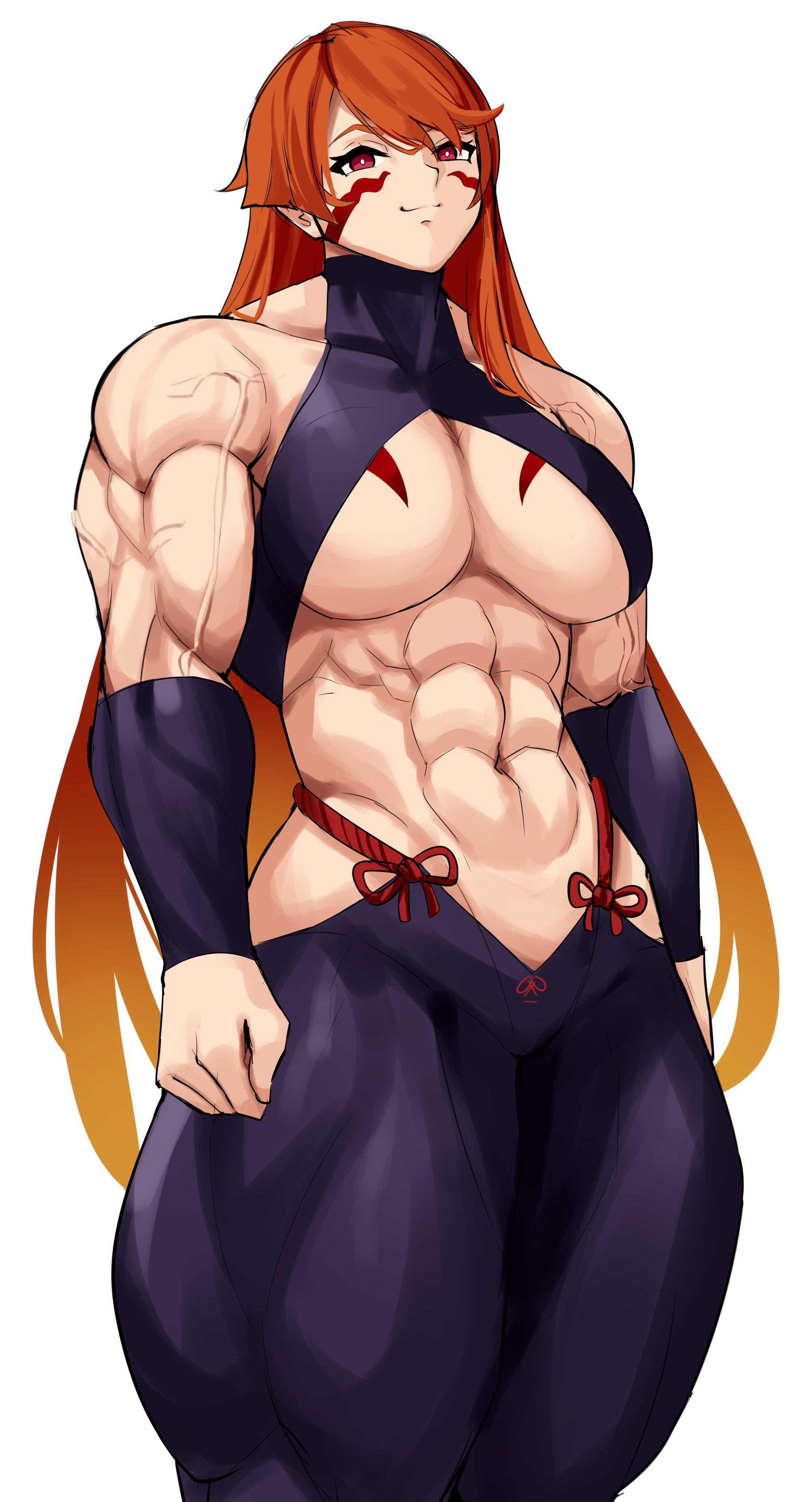 abs, breasts, female, fuma kotaro (tenkaichi), musctonk, muscular, muscular female, tattoo, tenkaichi nihon saikyou bugeisha ketteisen, underboob