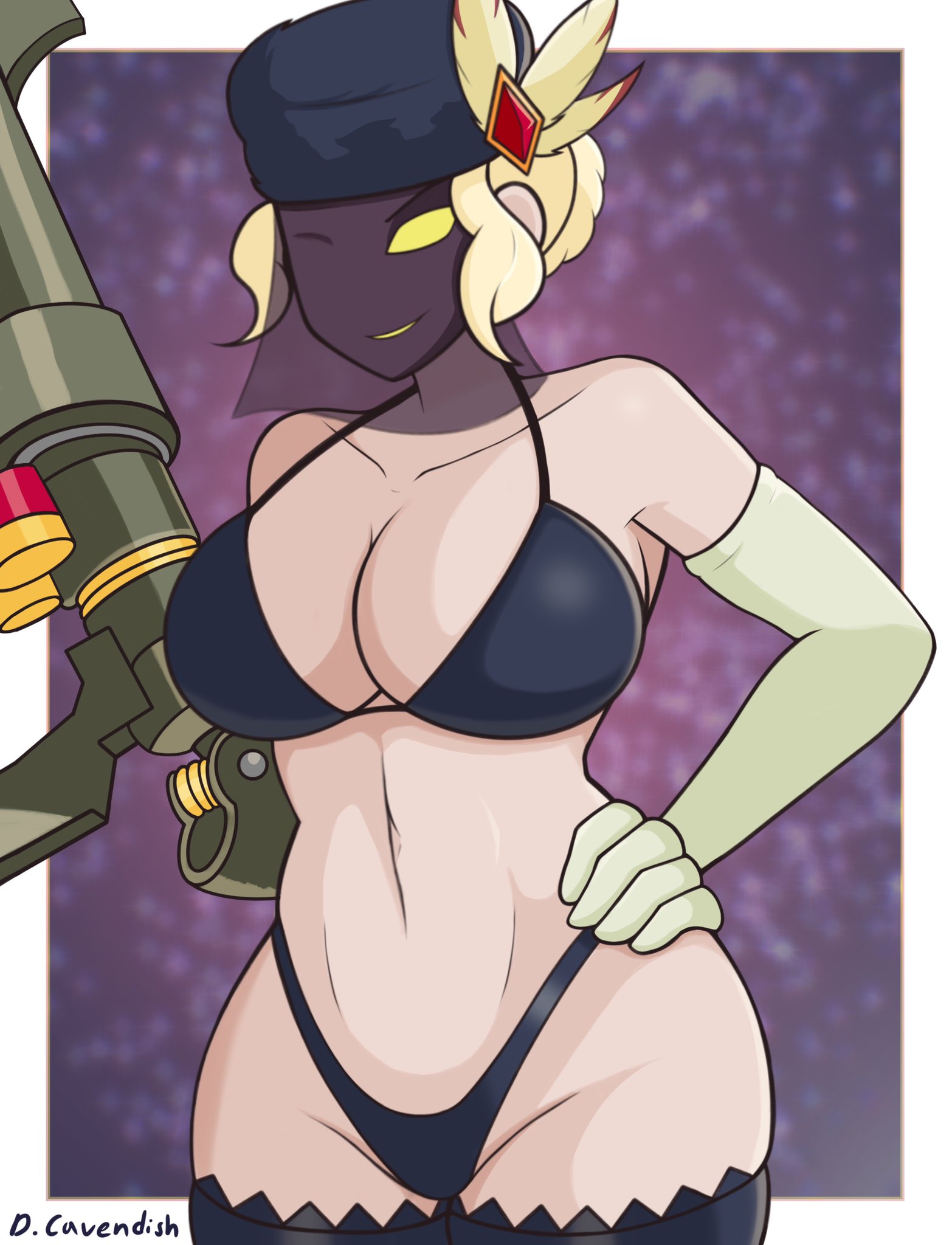 big breasts, big thighs, big titties, black dahlia, breasts, cavendizh, curvaceous, curvaceous female, curvaceous figure, curvy, curvy figure, curvy hips, female, female focus, female only, lenceria, lencerie, looking at viewer, milf, short hair, skullgirls, thigh highs, yellow hair