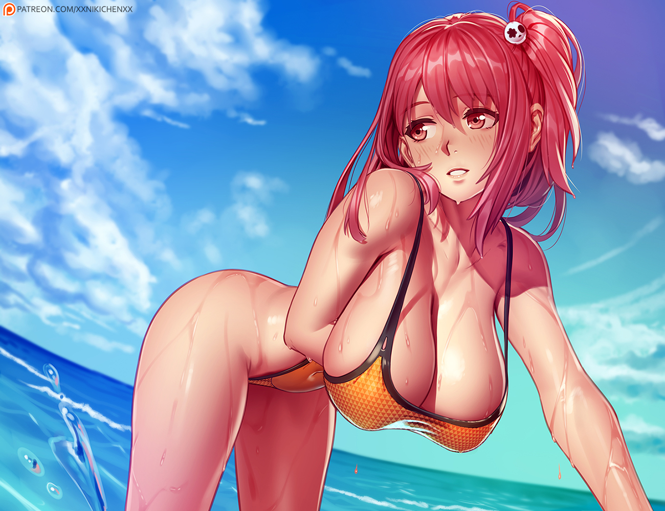 1girls, big breasts, bikini, breasts, cleavage, dead or alive, female, female only, honoka (doa), large breasts, outdoors, solo, swimsuit, water, wet, xxnikichenxx