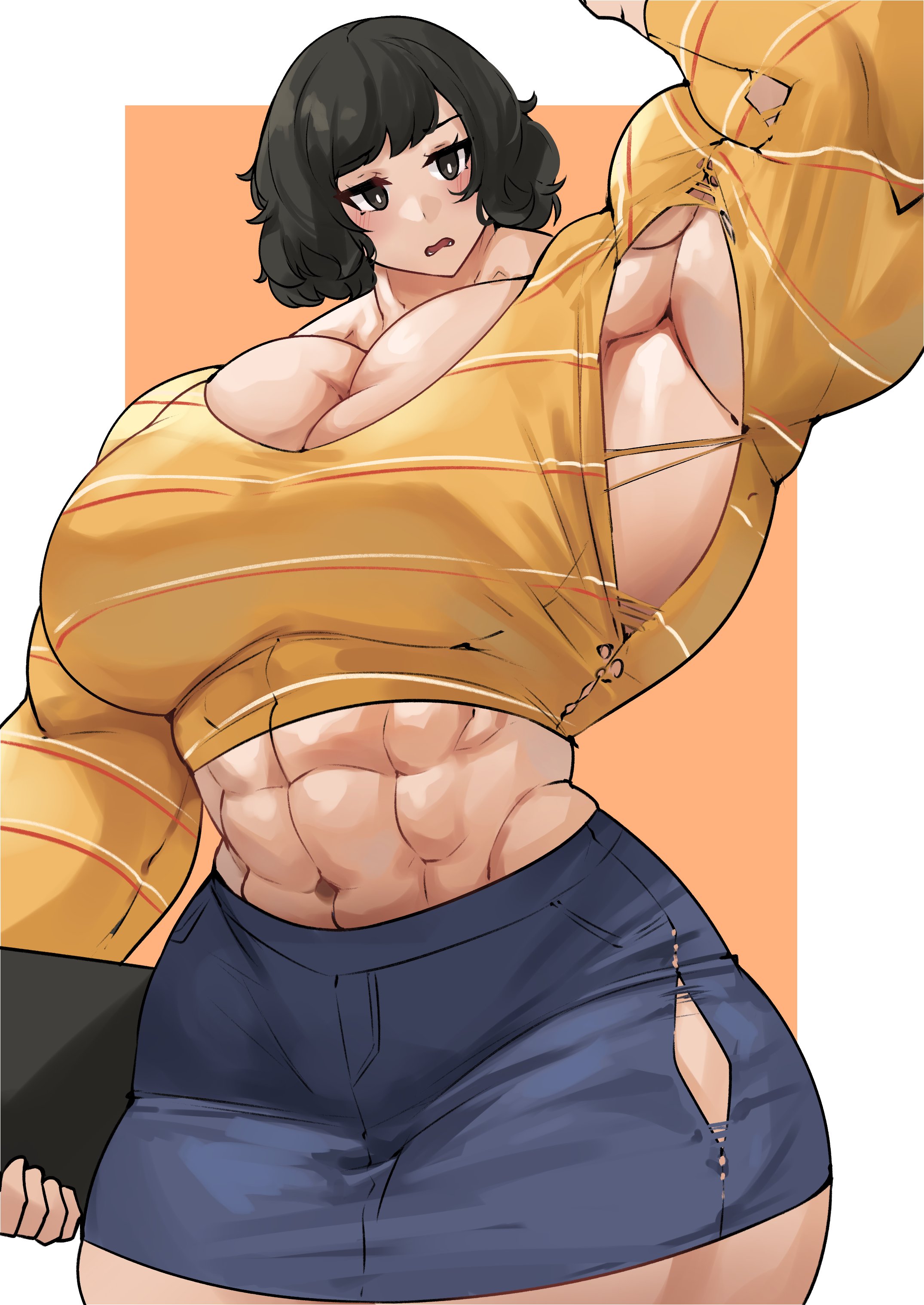 abs, alternate muscle size, extreme muscles, female, muscles, musctonk, muscular, muscular female, persona, persona 5, sadayo kawakami, wardrobe malfunction