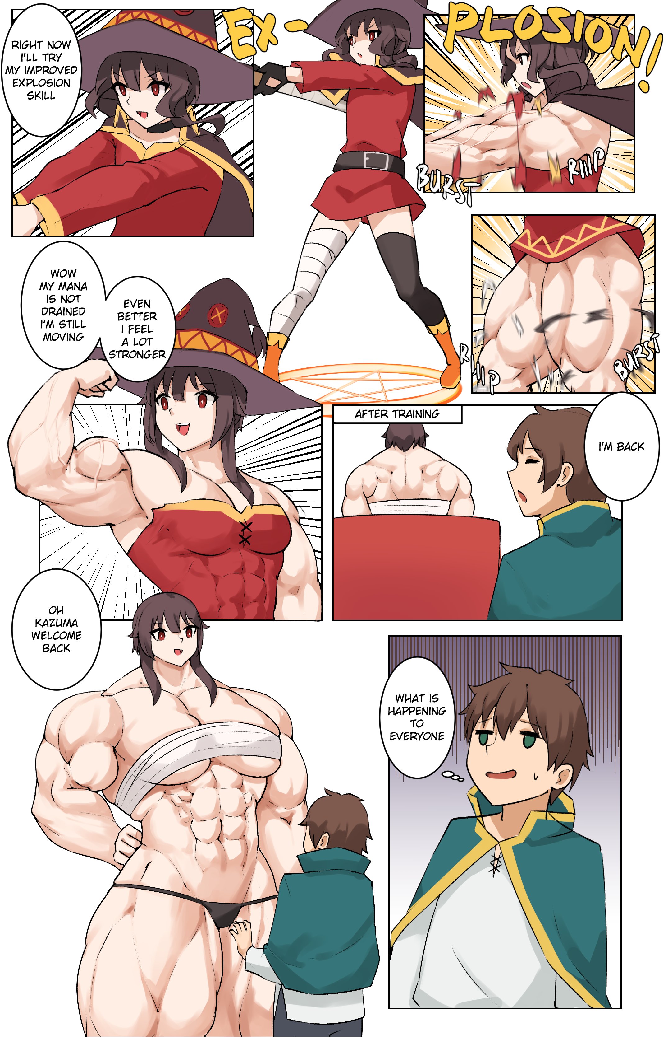 abs, alternate muscle size, female, kono subarashii sekai ni shukufuku wo!, megumin, muscle growth, muscles, musctonk, muscular, muscular female, satou kazuma