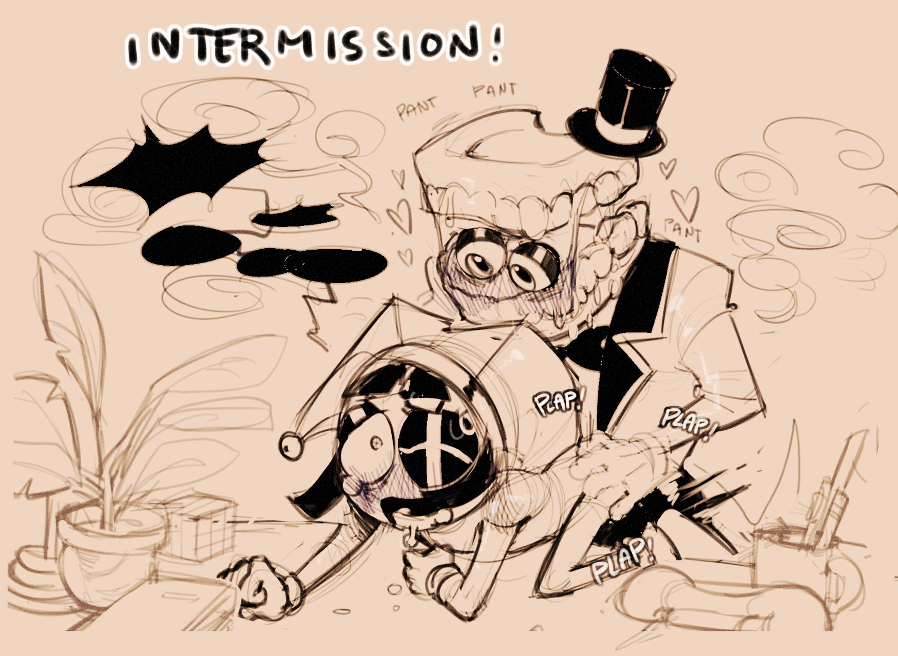 caine (the amazing digital circus), consensual, doggy style, fanfic art, fanfiction, female, glitch productions, pomni, pomni (the amazing digital circus), sm baby, straight, straight sex, tadc, the amazing digital circus, uncolored