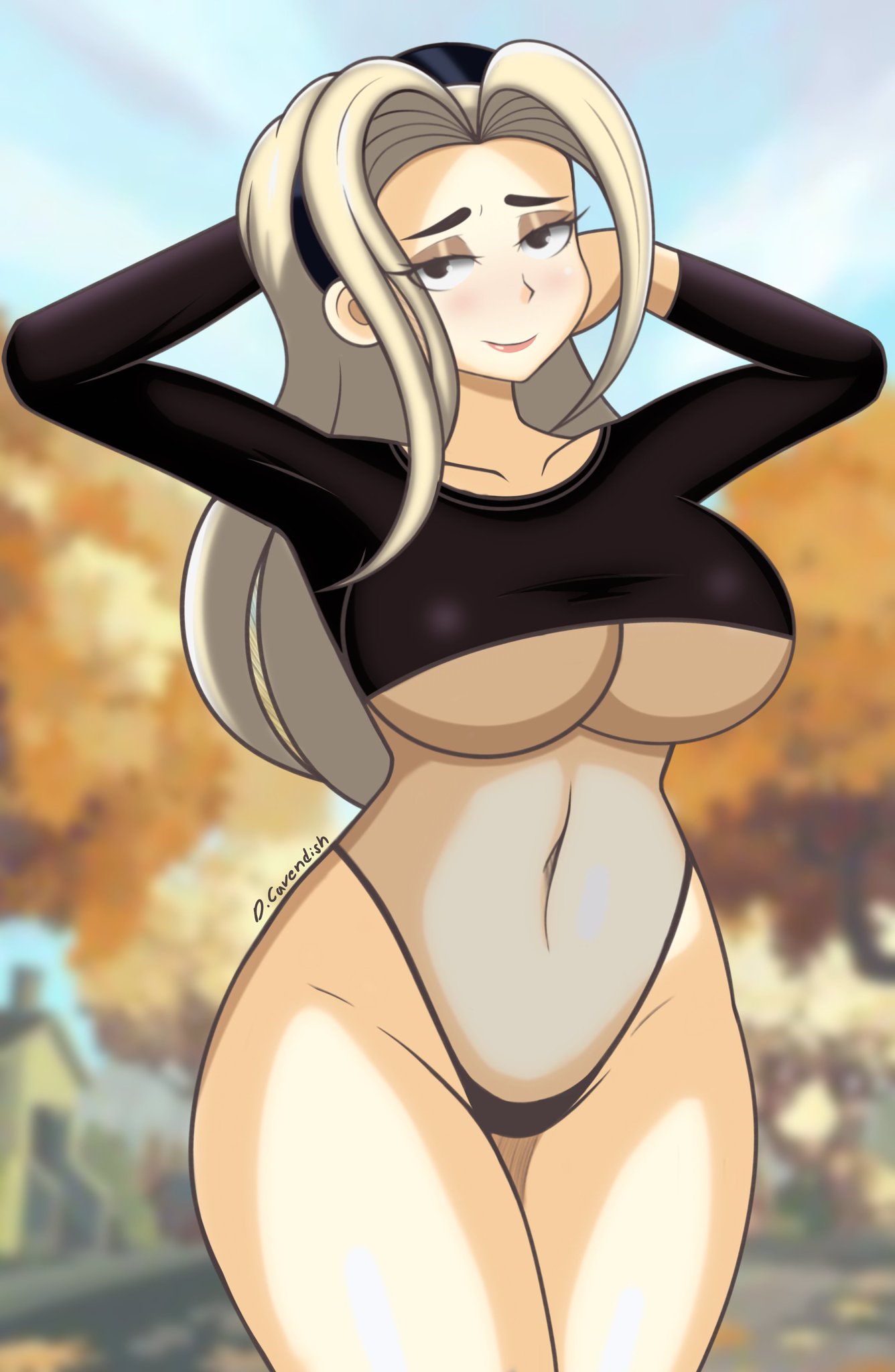 big breasts, big thighs, big titties, blonde hair, breasts, cavendizh, clothing, curvaceous, curvaceous female, curvaceous figure, curvy, curvy figure, curvy hips, female, female focus, female only, filia (skullgirls), long hair, looking at viewer, pre-samson filia, skullgirls, yellow hair