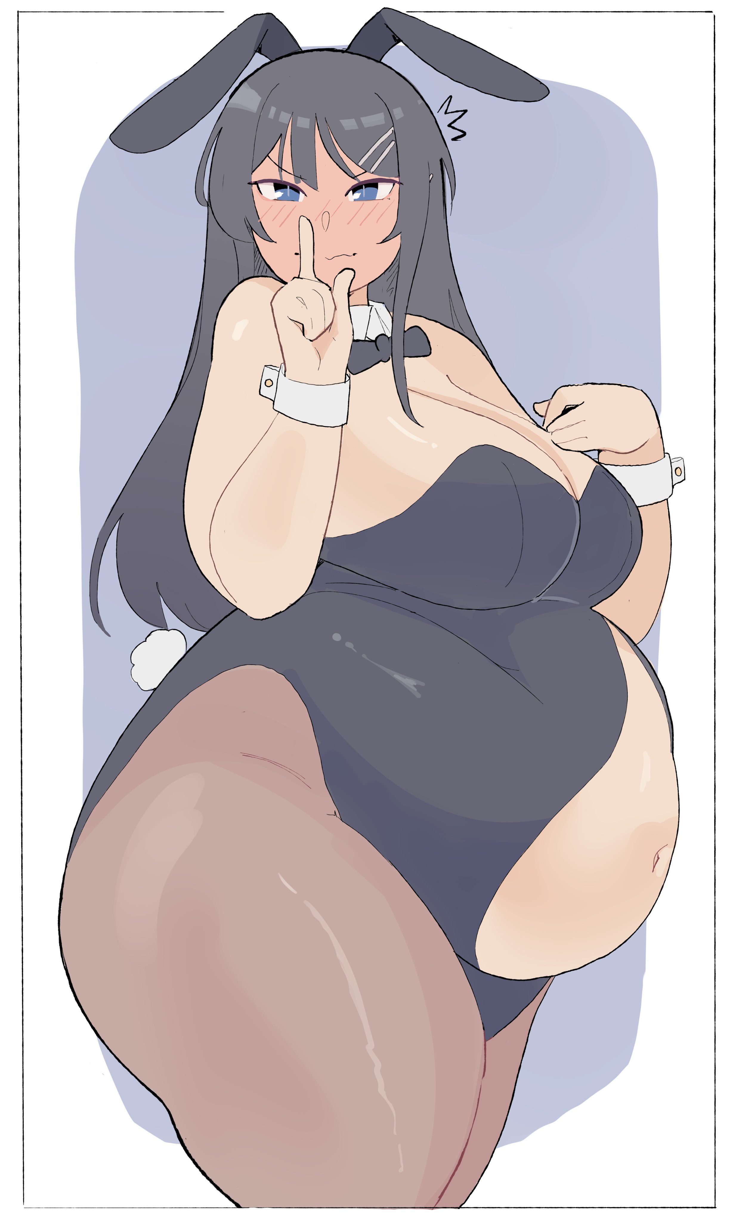 1girls, 2025, ass, bbw, belly, big ass, big belly, big breasts, big butt, black hair, blue eyes, blush, blush lines, border, bottom heavy, breasts, bunny ears, bunny tail, bunnysuit, chubby, chubby female, cleavage, clothed, clothing, female, female only, half-closed eyes, hi res, highres, huge belly, human, large breasts, light skin, light-skinned female, long hair, looking at viewer, napolitane, overweight, overweight female, revealing clothes, sakurajima mai, seishun buta yarou wa bunny girl senpai no yume wo minai, shiny hair, shiny skin, side view, solo, solo female, thick ass, thick legs, thick thighs, thunder thighs, tight clothing, voluptuous, voluptuous female