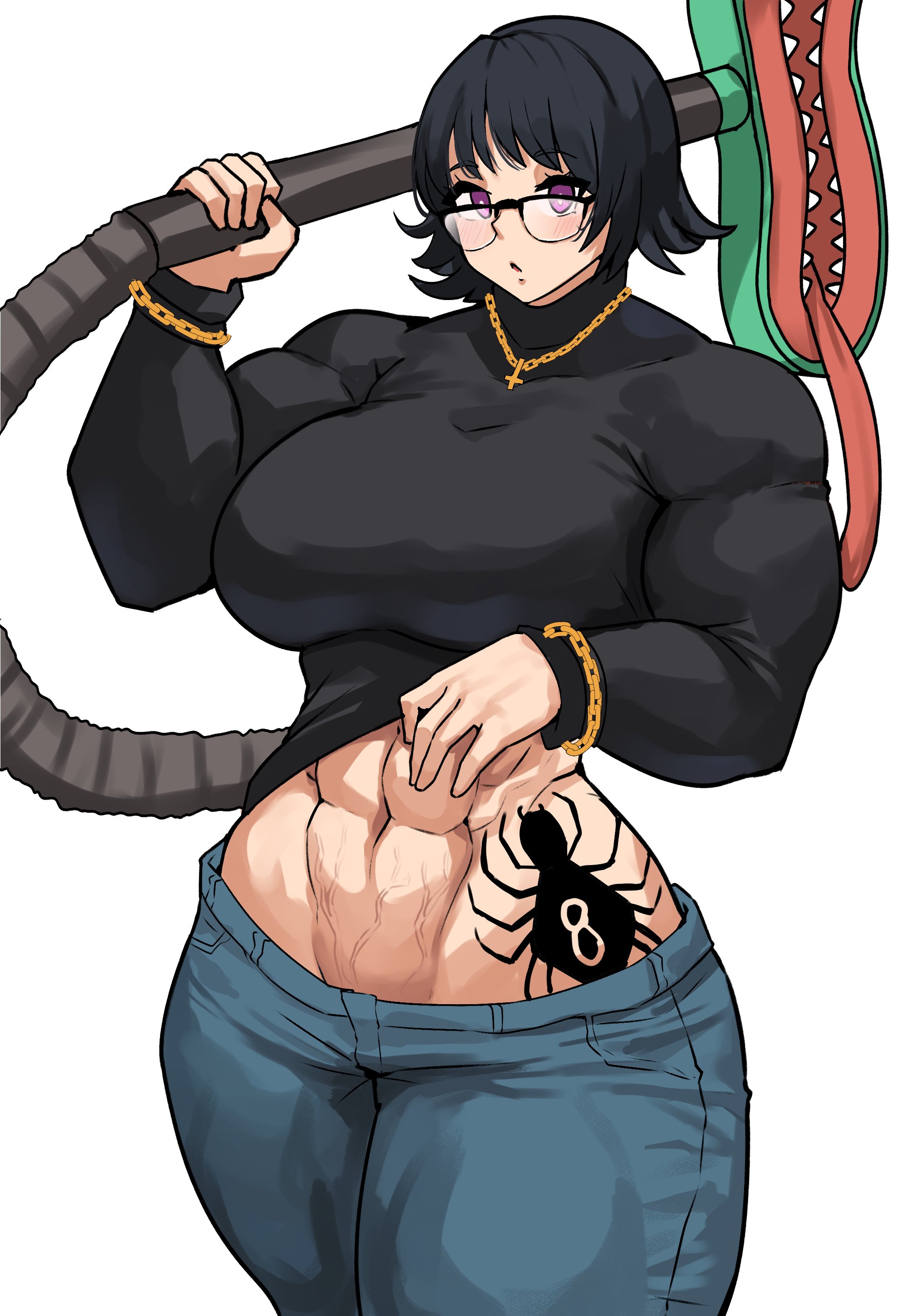 abs, alternate muscle size, female, hunter x hunter, muscles, musctonk, muscular, muscular female, shizuku murasaki, tattoo