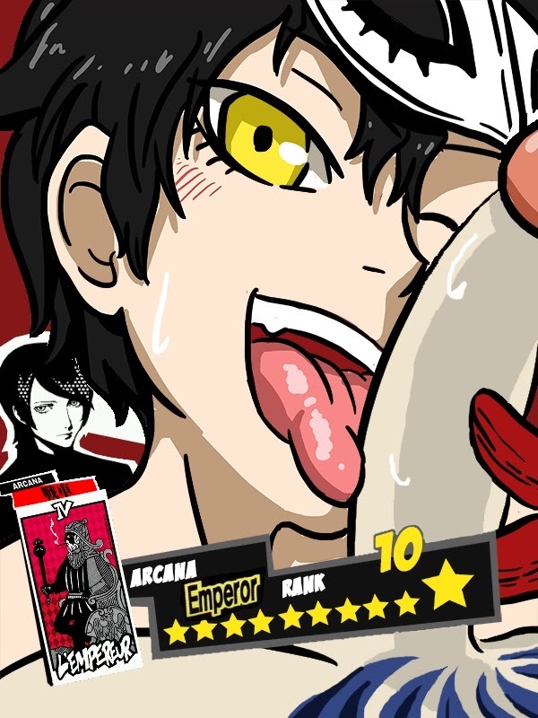 2boys, atlus, best friends, blush, femboy, friends, gay, joker (persona), licking penis, male, mask, megami tensei, mrbooshmaster, naughty face, penis, persona, persona 5, ren amamiya, shadow self (persona), tagme, yaoi, yellow eyes, yusuke kitagawa
