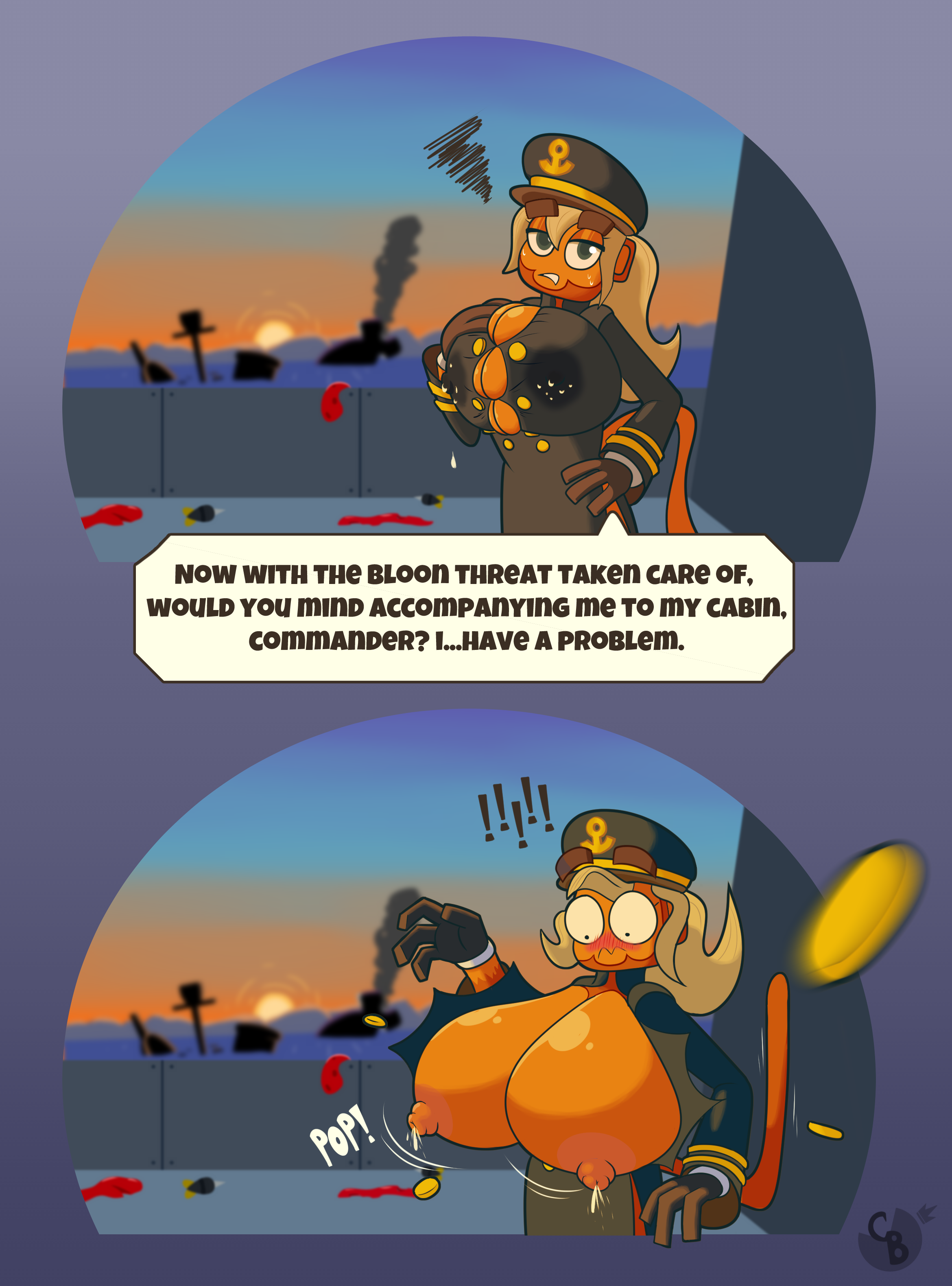 admiral brickell, annoyed expression, bloons tower defense, blush, breasts, btd6, bursting breasts, bursting clothes, cheesyboy888, embarrassed, embarrassed female, female, haplorhine, huge breasts, hyper breasts, lactating, lactating nipples, lactation, lactlactation through clothes, monkey, monkey girl, nipples, nipples bulge, primate, surprised, surprised face