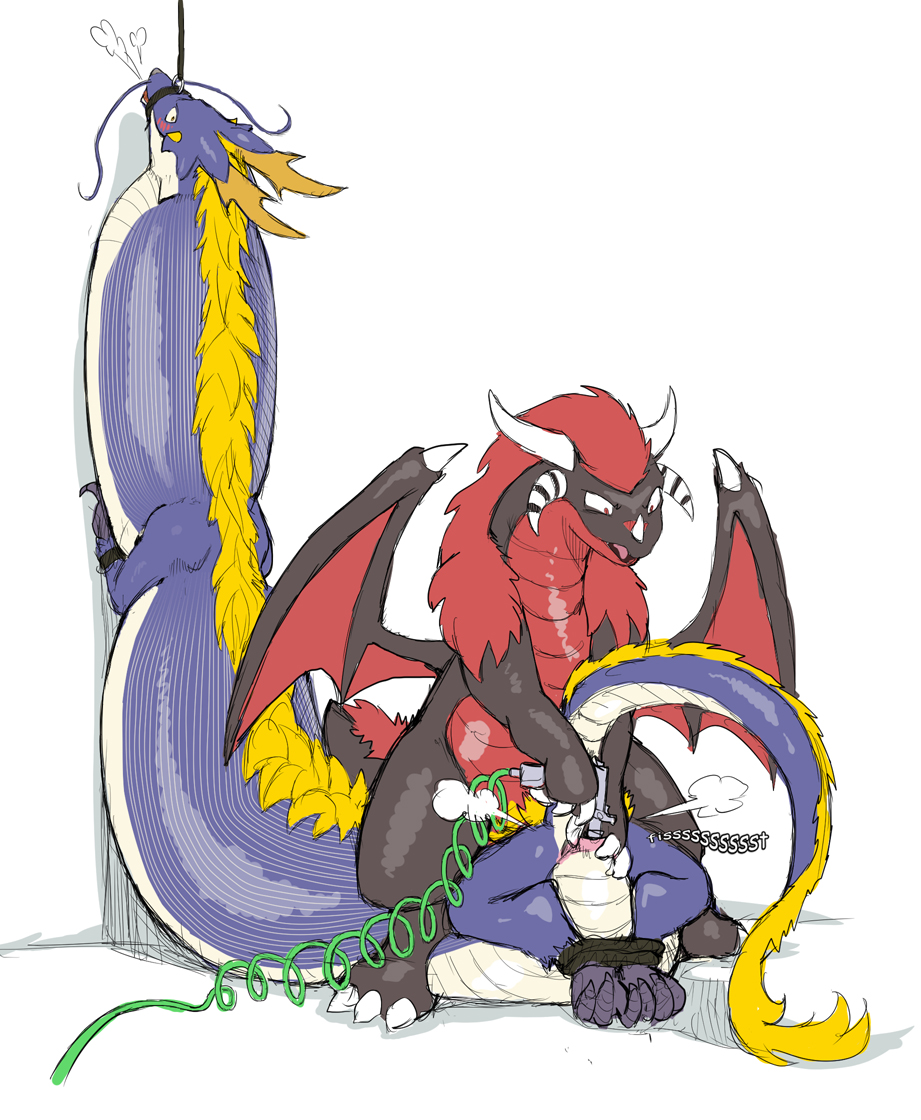 air_hose air_inflation anthro cloacal_penetration dragon hose_inflation inflation reptile sadism the_guron