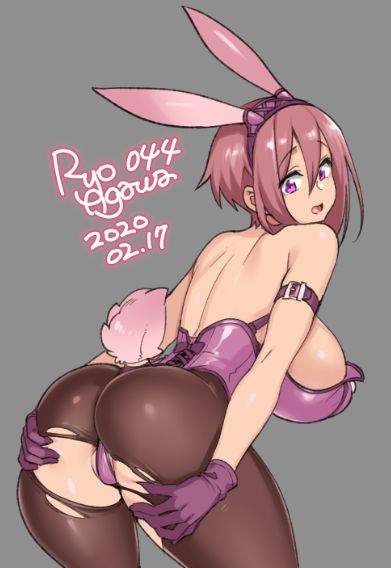 1girls, ass, big ass, big breasts, breasts, bunny ears, bunny girl, bunnysuit, female, female only, large breasts, looking at viewer, looking back, ryo agawa, solo, torn clothes