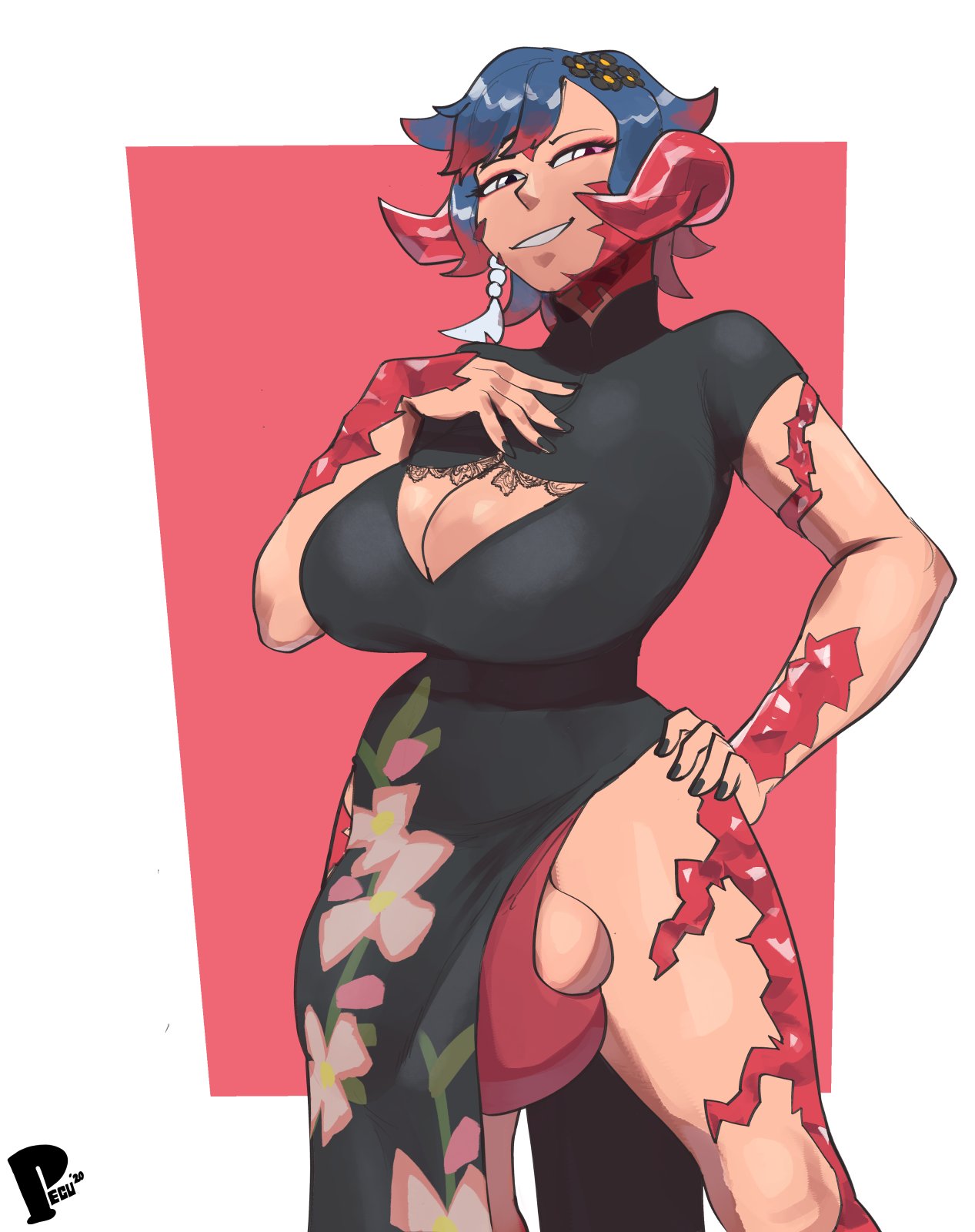 1futa, au ra, balls, big breasts, breasts, bulge, cleavage, dickgirl, final fantasy, final fantasy xiv, futa only, futanari, intersex, large breasts, original character, peculiart, solo, solo futa, testicles, velka (ghostgarrus)