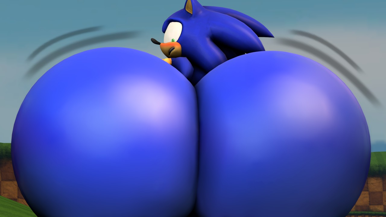 anthro, ass, ass expansion, ass growth, big ass, big butt, blue fur, blush, buttrump (artist), eulipotyphlan, femboy, gigantic ass, growth, hedgehog, huge ass, hyper, hyper ass, hyper butt, large ass, looking back, male, male only, massive ass, sfm, shocked, solo, sonic (series), sonic the hedgehog, thick thighs, wide hips