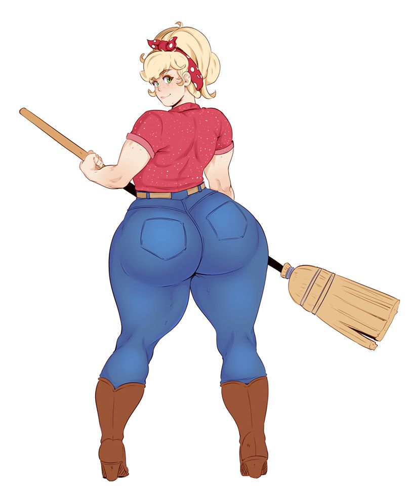 1girls, applejack (mlp), ass, big ass, broom, curvy, female, female only, friendship is magic, headwear, huge ass, human, humanized, jeans, muscular, my little pony, skin tight, solo, straight hair, sunnysundown, thick thighs, tight jeans, tight pants, white background, wide hips