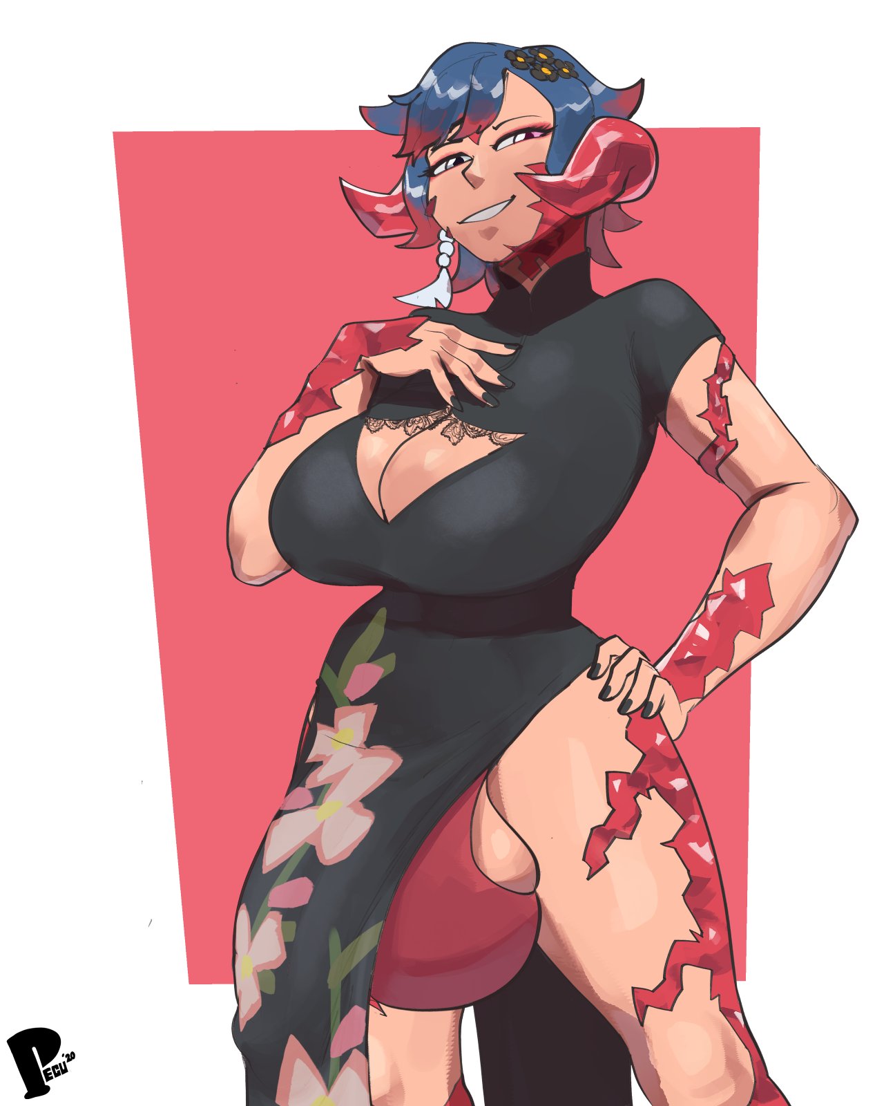 1futa, au ra, balls, big breasts, breasts, bulge, cleavage, dickgirl, final fantasy, final fantasy xiv, futa only, futanari, intersex, large breasts, original character, peculiart, solo, solo futa, testicles, velka (ghostgarrus)