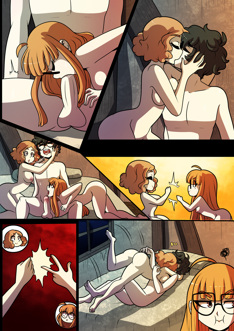 1boy 2girls abs ahoge arched_back atlus big_breasts black_hair breast_press breasts brown_eyes brown_hair bubble_butt chibi comic completely_nude cute fellatio female glasses glomp happy_sex haru_okumura human janken joker_(persona) kinkymation kissing large_breasts long_hair love making_out male megami_tensei navel nipples nude orange_hair overwhelmed passionate persona persona_5 pout purple_eyes pussy ren_amamiya rock_paper_scissors sakura_futaba saliva_string sex short_hair small_breasts tackle teamwork threesome valentine's_day wholesome