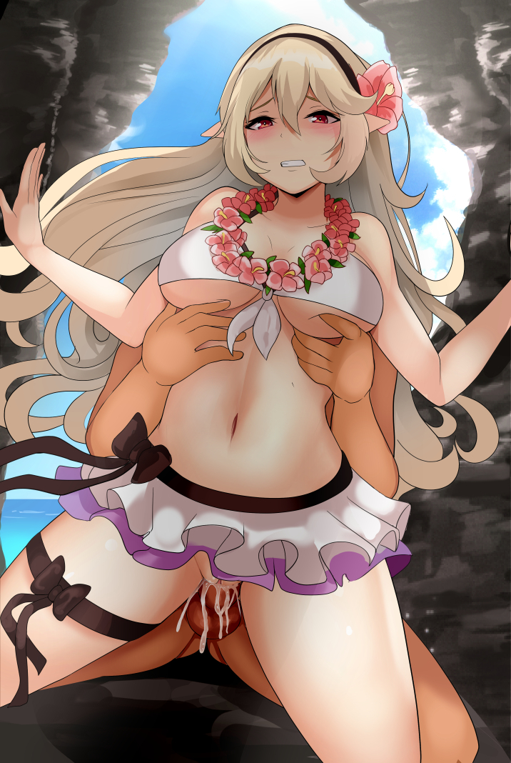 1boy, 1girls, alternate breast size, balls, big breasts, bikini, breasts, clothing, corrin (fire emblem), corrin (fire emblem) (female), cum, cum in pussy, cum inside, erection, female, fire emblem, fire emblem fates, fire emblem heroes, from behind, hair, lainart, long hair, male, manakete, nintendo, penetration, penis, pussy, sex, straight, swimsuit, vaginal penetration