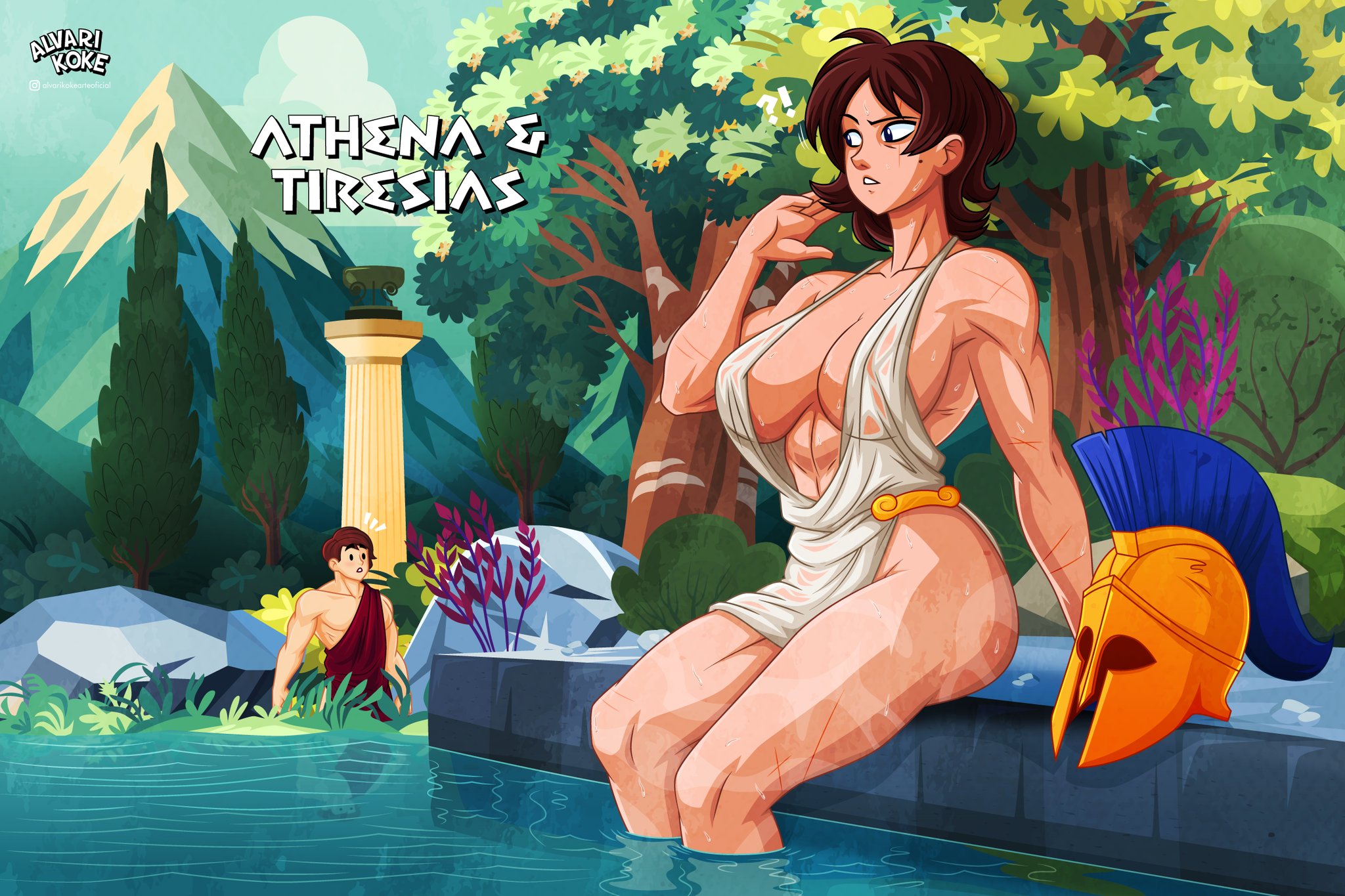 alvarikokearte, athena, athena (mythology), bath, greek mythology, tiresias
