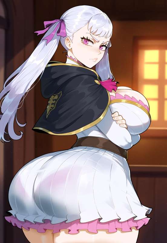 1girls, ai generated, ass, big ass, big breasts, black clover, breasts, creamy ai, female, hair, huge ass, light skin, light-skinned female, long hair, noelle silva, solo, solo female, thick thighs, thighs, white hair