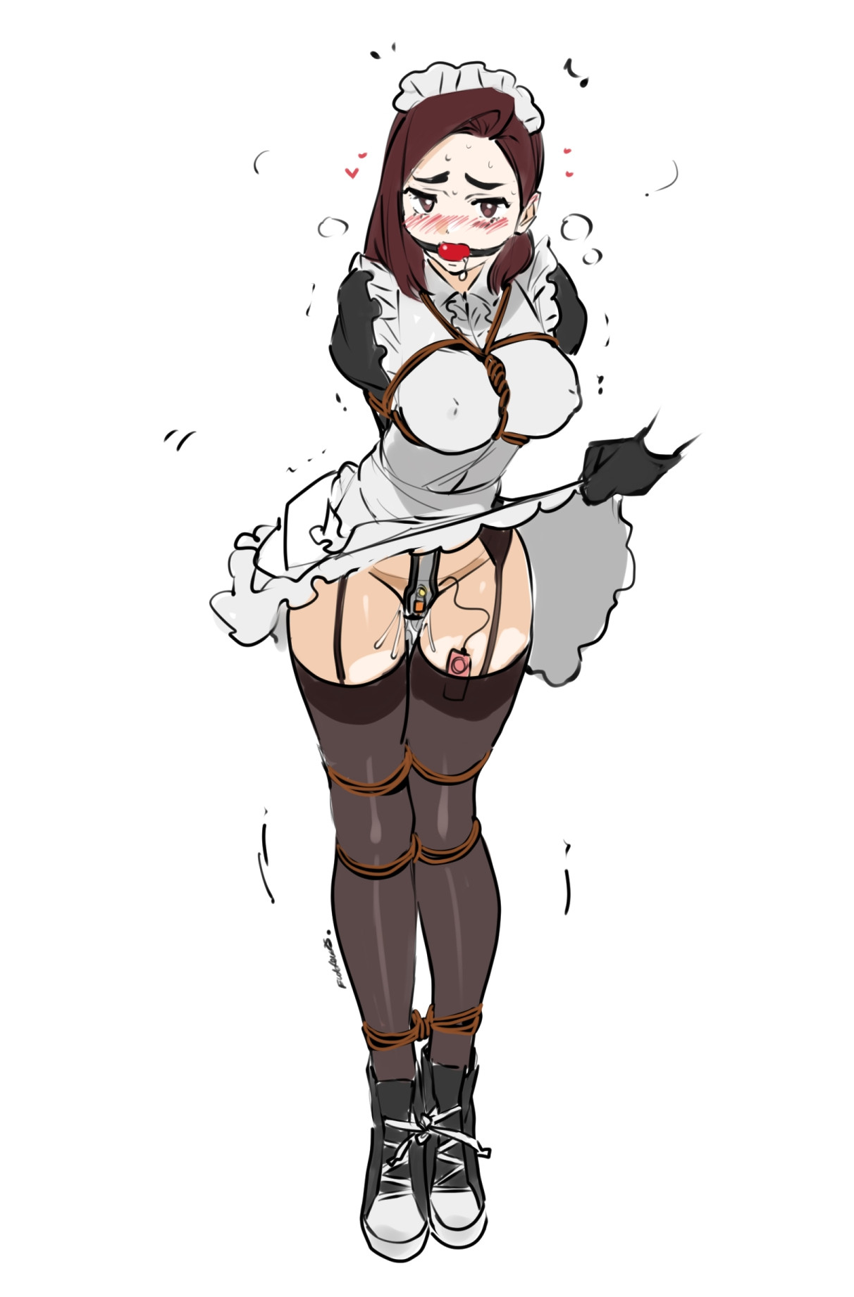 1girls, 2d, ball gag, bondage, bound, breasts, chastity, chastity belt, chastity device, clara oswald, companion (doctor who), damsel in distress, doctor who, drool on face, drooling, eudetenis, female, female chastity, female focus, female only, femsub, gag, gagged, garter straps, horny, horny female, kidnapped, kidnapped female, kidnapped girl, legs together, lustful gaze, maid, maid dress, maid headdress, maid outfit, maid uniform, nipple bulge, nipples, pussy, red ball gag, rope, rope between breasts, rope bondage, rope harness, skirt lift, skirt pull, solo, solo female, stockings, stockings thigh highs, thighhighs, uniform, upskirt, vibrator in pussy, vibrator in thighhighs