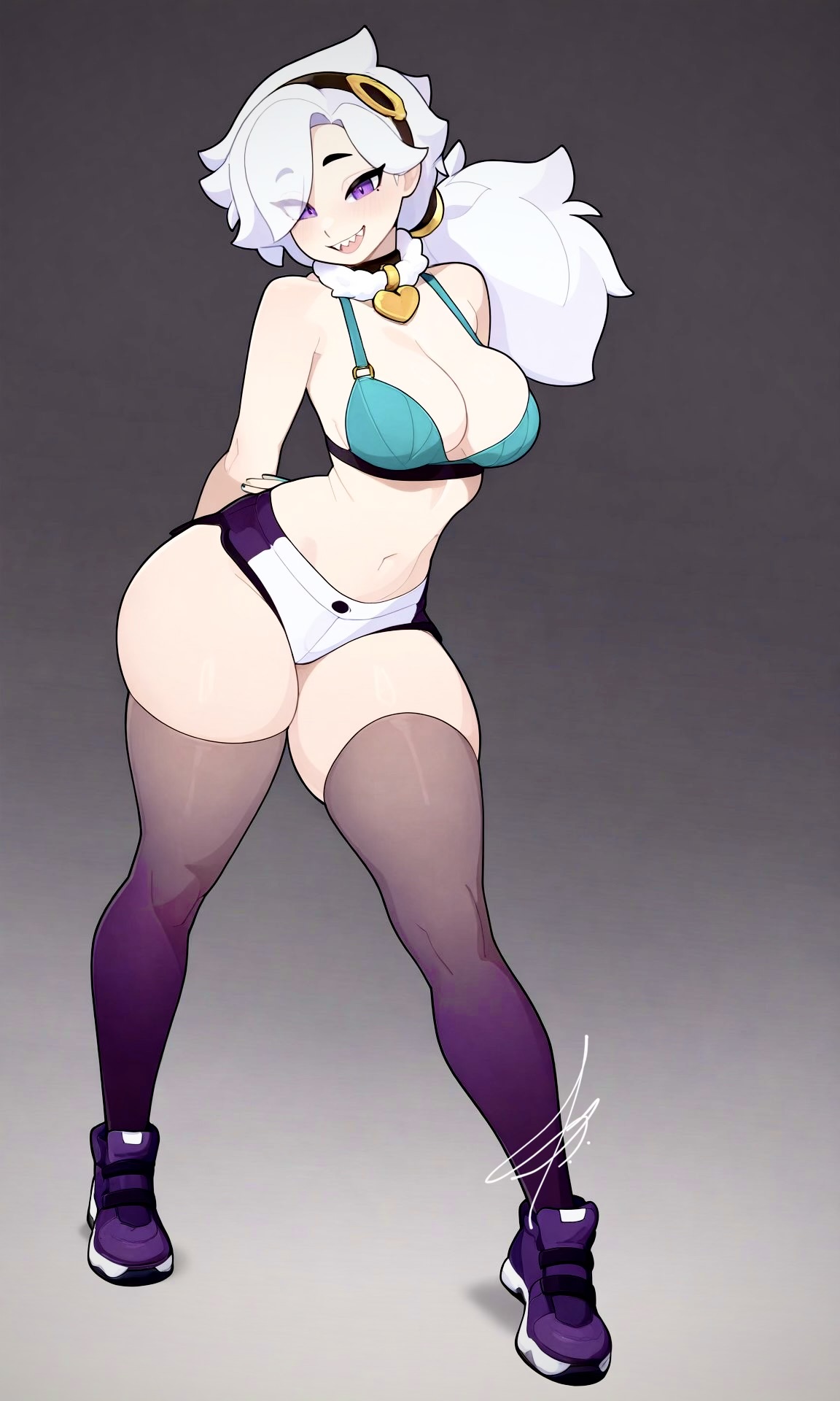 ai generated, big thighs, brawl stars, breasts, colette (brawl stars), female, full body, medium breasts, sexy