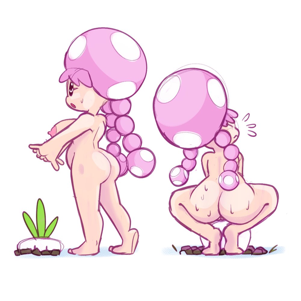 1girls, ass, back, back view, backboob, barefoot, black eyes, breasts, closed eyes, completely nude, completely nude female, fair skin, female, female focus, female only, full body, light skin, light-skinned female, mario (series), medium breasts, monamania, mushroom, naked, naked female, nintendo, nipples, nude, nude female, open mouth, pale skin, pigtails, pink hair, shortstack, sideboob, solo, solo female, solo focus, super mario bros. 2, super mario maker, super mario maker 2, sweat, sweatdrop, sweetdandy, thick, thick thighs, thighs, toadette, twintails, white background, wide hips