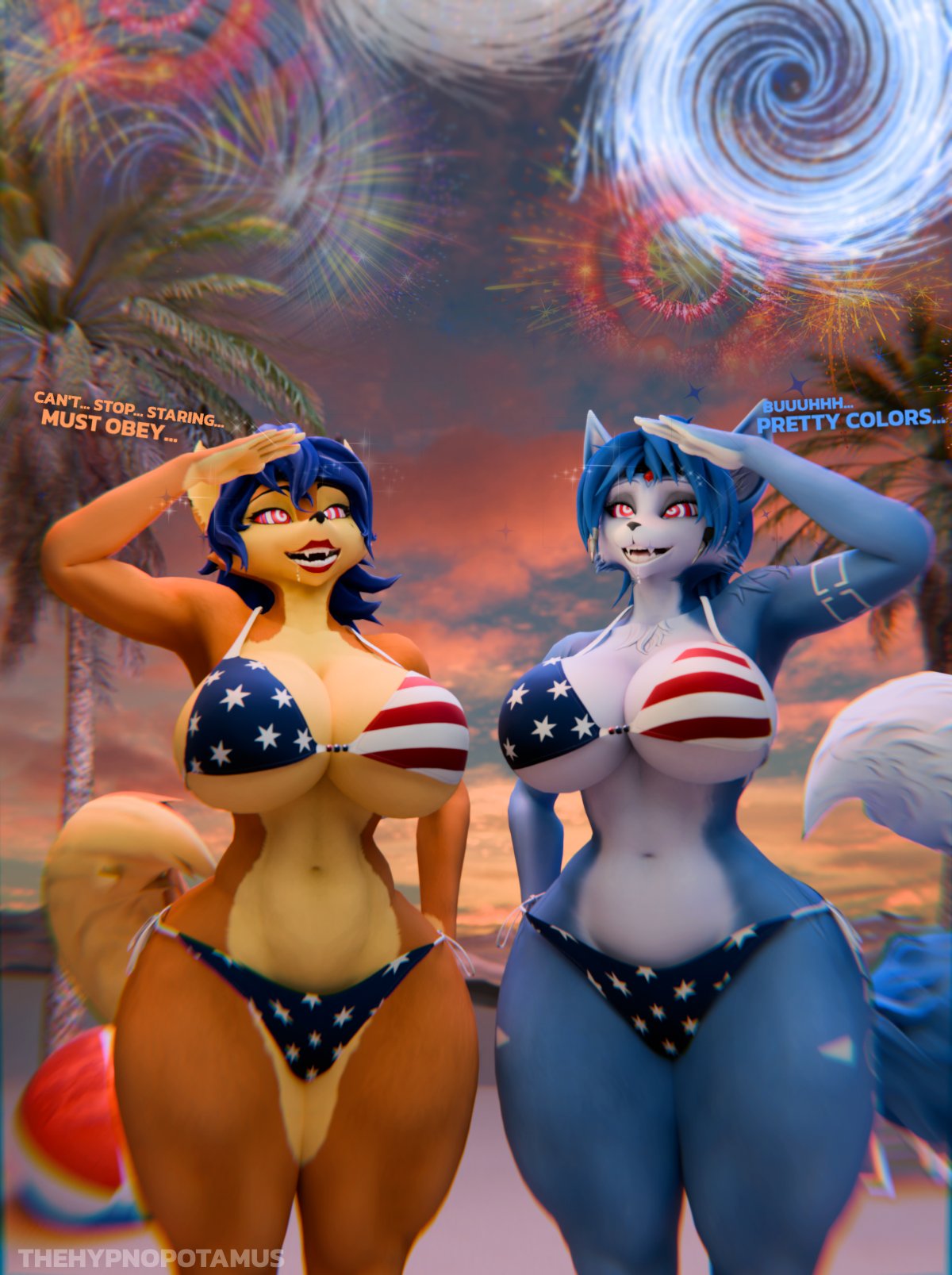 2girls, 3d, anthro, big ass, big breasts, big thighs, breasts, carmelita fox, crossover, curvaceous, curvy, curvy figure, eastern and western character, female, fox, fox ears, fox humanoid, fox tail, furry, furry female, hips, hourglass figure, huge ass, huge breasts, huge thighs, humanoid, hypnosis, krystal, large ass, large breasts, large thighs, legs, mature, mature female, mind control, nintendo, slim waist, sly cooper (series), star fox, sucker punch productions, thehypnopotamus, thick, thick hips, thick legs, thick thighs, thighs, video game character, voluptuous, waist, wide hips, wide thighs