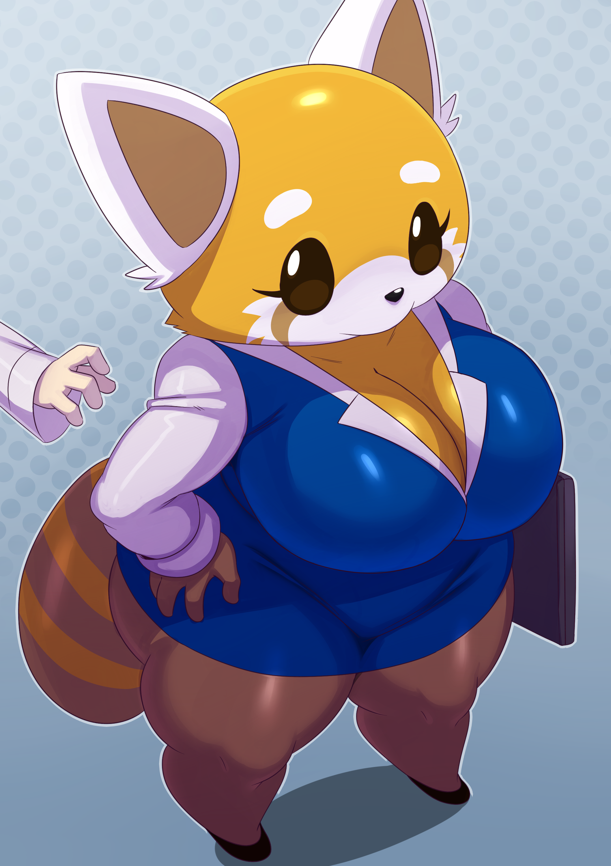 2d, aggressive retsuko, anthro, disembodied hand, female, furry, office lady, red panda, retsuko, sanrio, smooth skin, sssonic2, thick thighs, thighs