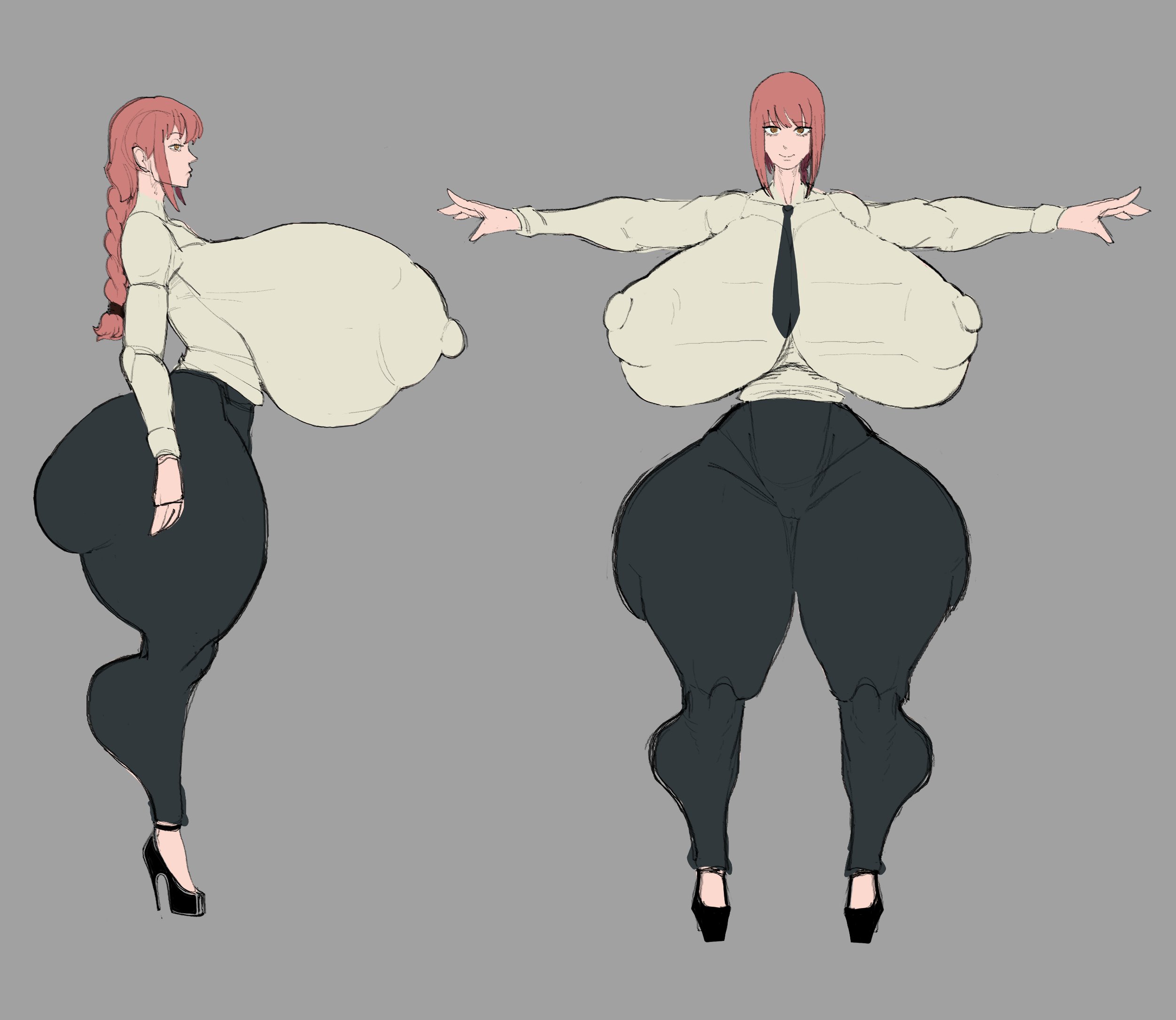 breasts, chainsaw man, female, huge breasts, huge thighs, makima (chainsaw man), massive breasts, mybigbaws, reference sheet, tagme, thick thighs, wide hips