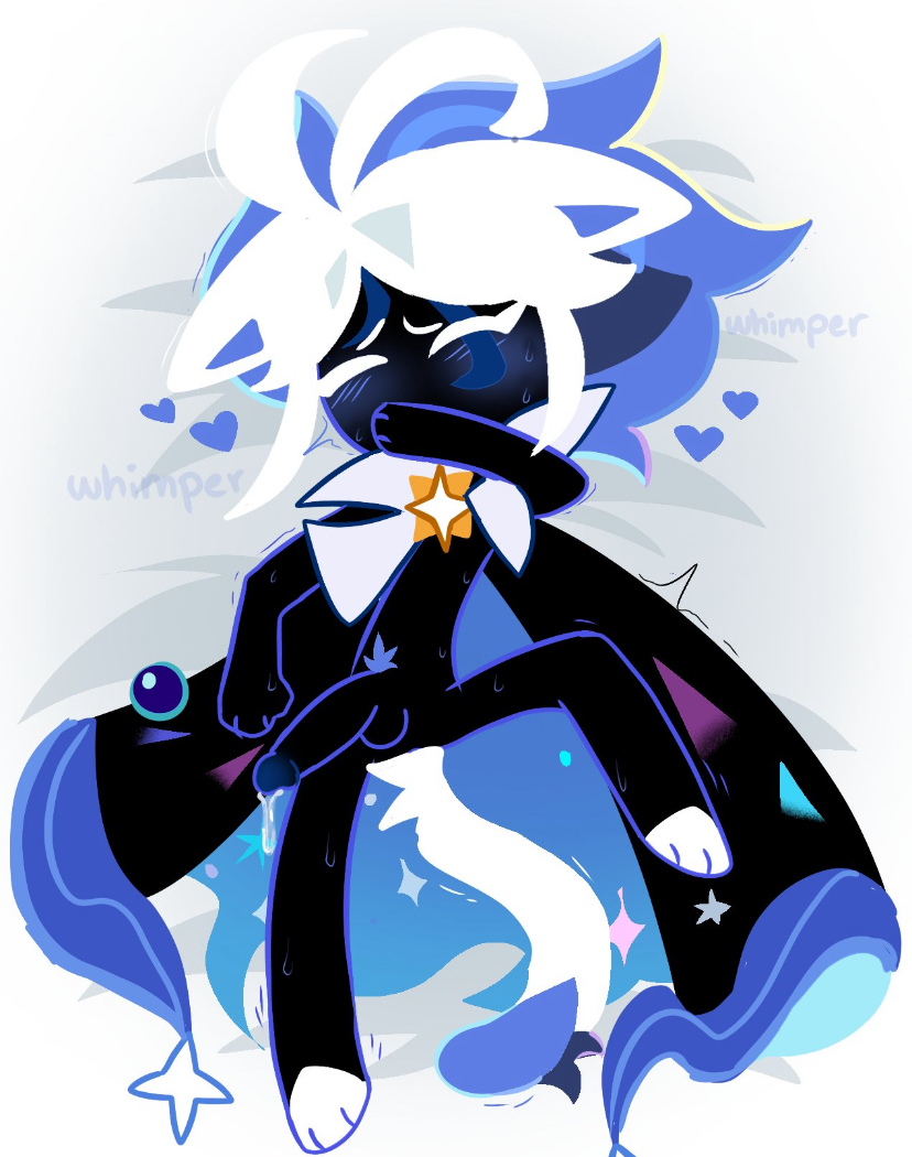 1boy, 1male, blush, cat ears, cat tail, cookie run, cookie run kingdom, covering, looking away, male, male only, on bed, shy, sodastik, stardust cookie, vulnerable, whimpering