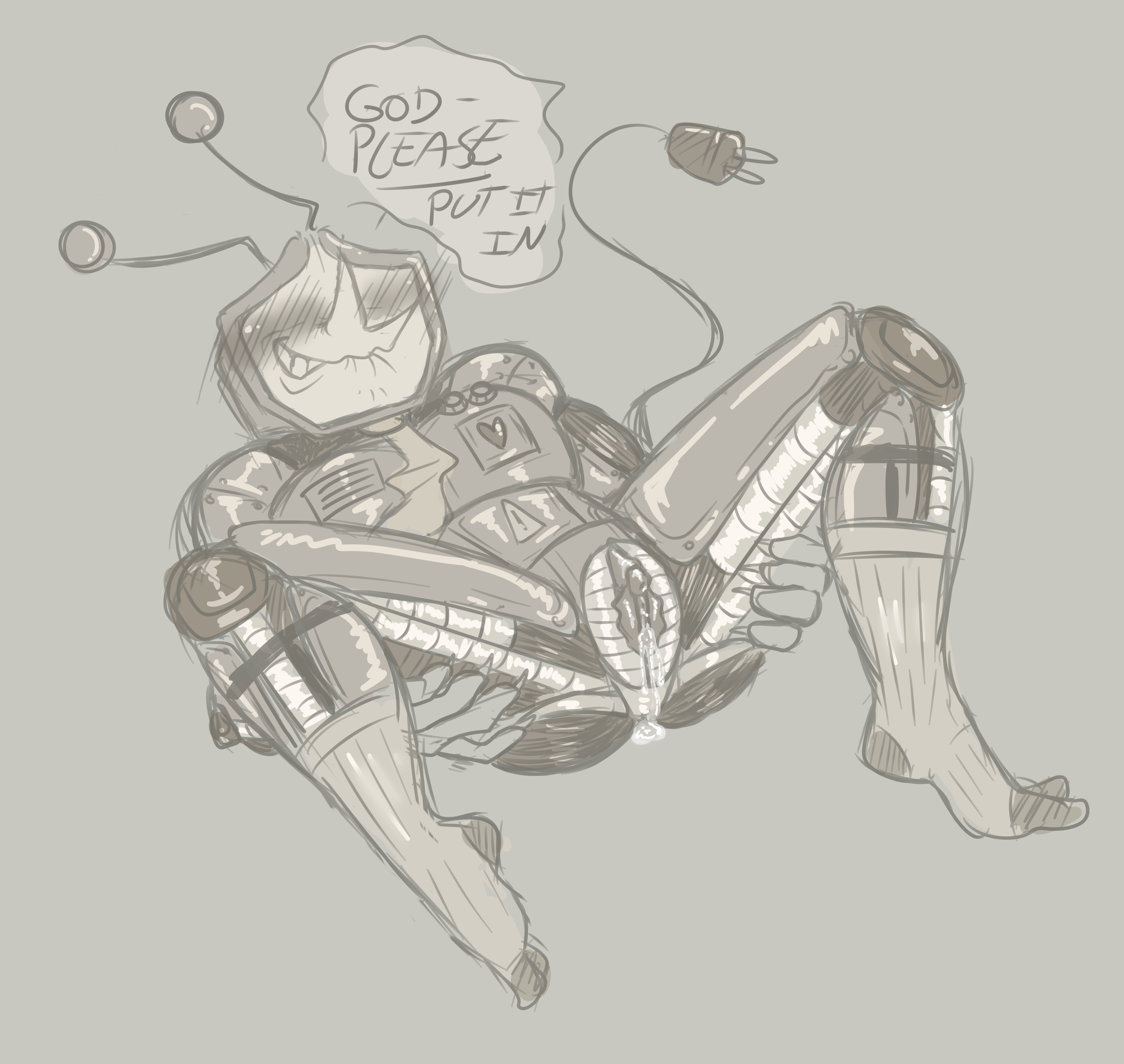 antennae (anatomy), blush, clitoris, cuntboy, deltarune, intersex, letttusse, male, needy, pussy, pussy juice, pussy juice drip, robot humanoid, robotic genitalia, tail, tenna (deltarune), transmasc, tv head
