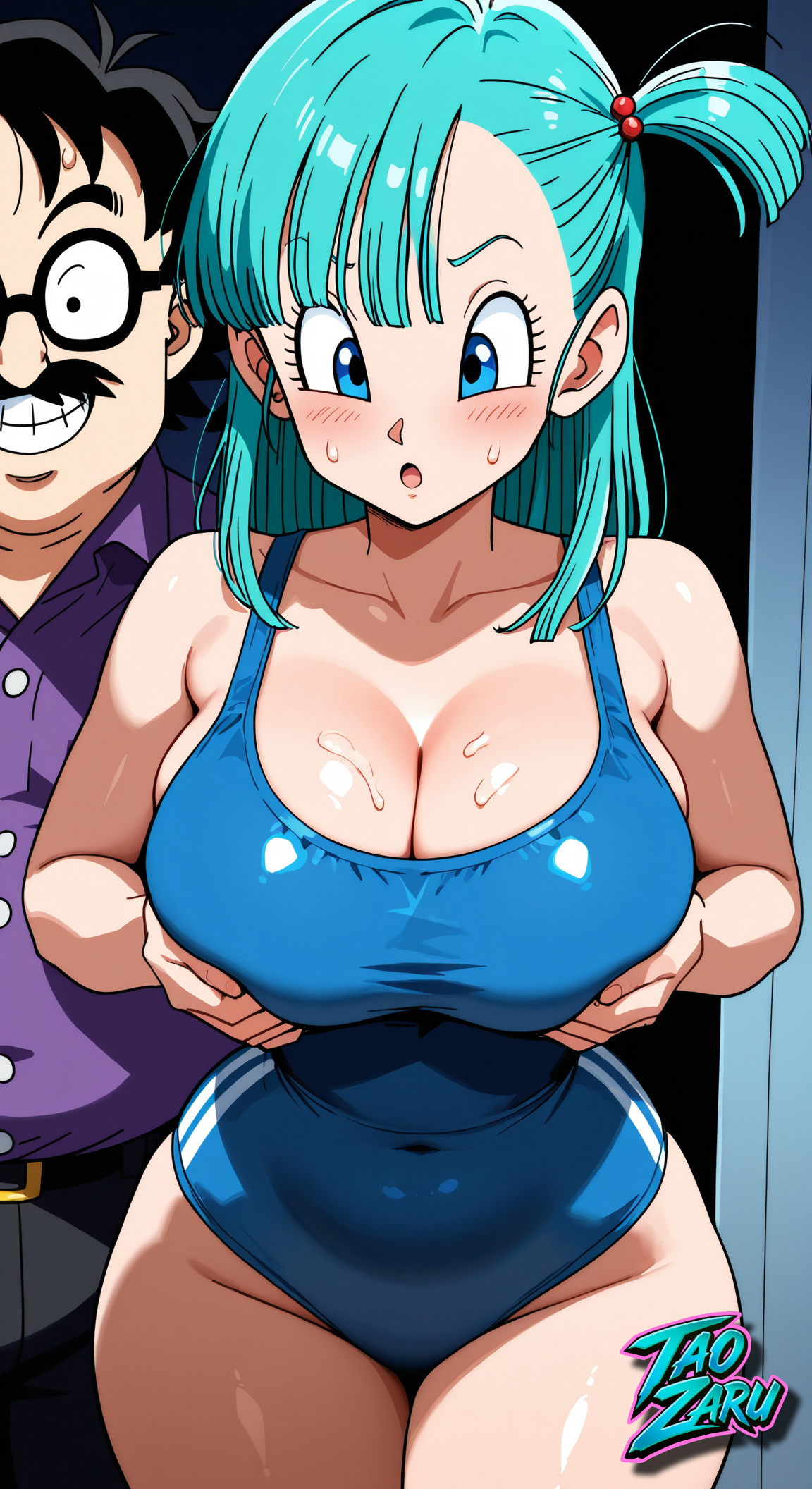 ai assisted, ai generated, big breasts, breasts, bulma briefs, bulma briefs (dragon ball), dragon ball, dragon ball (classic), female, male, patreon, strangers, taozaru