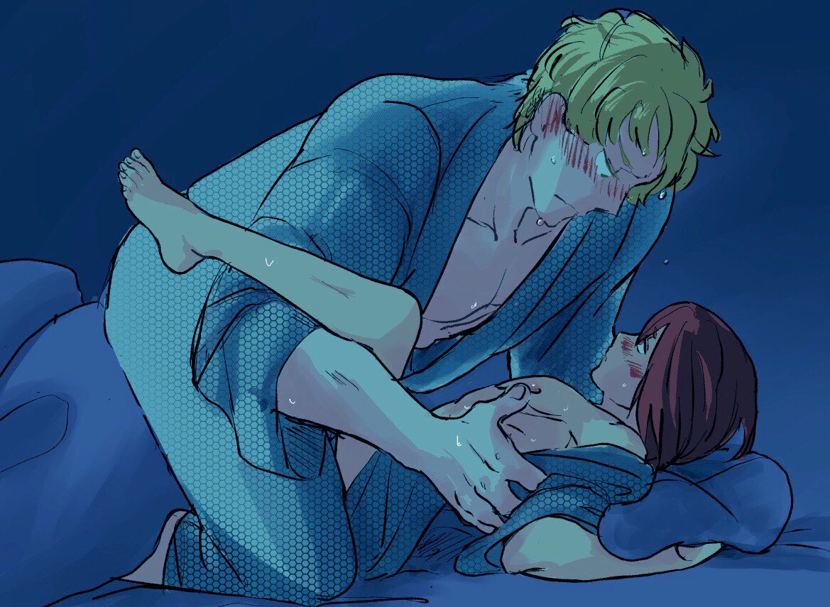 2boys, age difference, blonde hair, blush, eijirou kirishima, fatgum, fatkiri, gay, implied anal, kirishima eijirou, male, male only, my hero academia, no visible genitalia, older male, older male and younger male, open clothes, red hair, stephyhime, taishiro toyomitsu, toyomitsu taishirou, yaoi, younger male, yukata