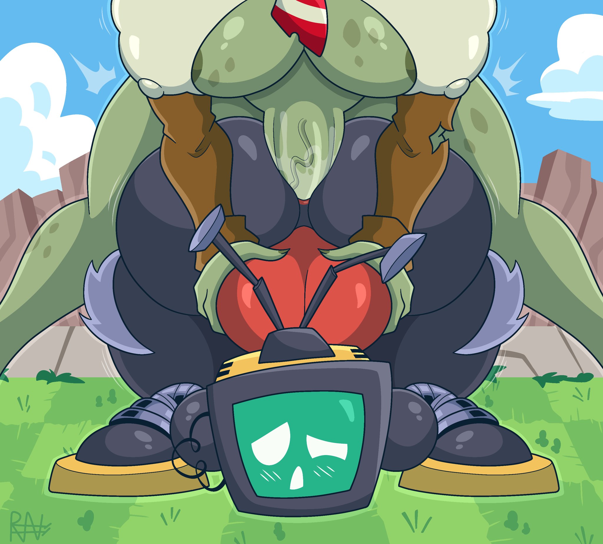 1boy, 1futa, anal, ass, big areola, big ass, big breasts, breasts, computer, cute, cute face, female browncoat zombie (pvz), femboy, femboysub, futa, futa on male, futadom, futanari, lawnmower, lawnmower (pvz), male, mo (pvz), penis, plants vs zombies, plants vs zombies 3, ravage41, robot, robot boy, simple background, tagme, thick thighs, tv head, zombie, zombie (pvz), zombie girl