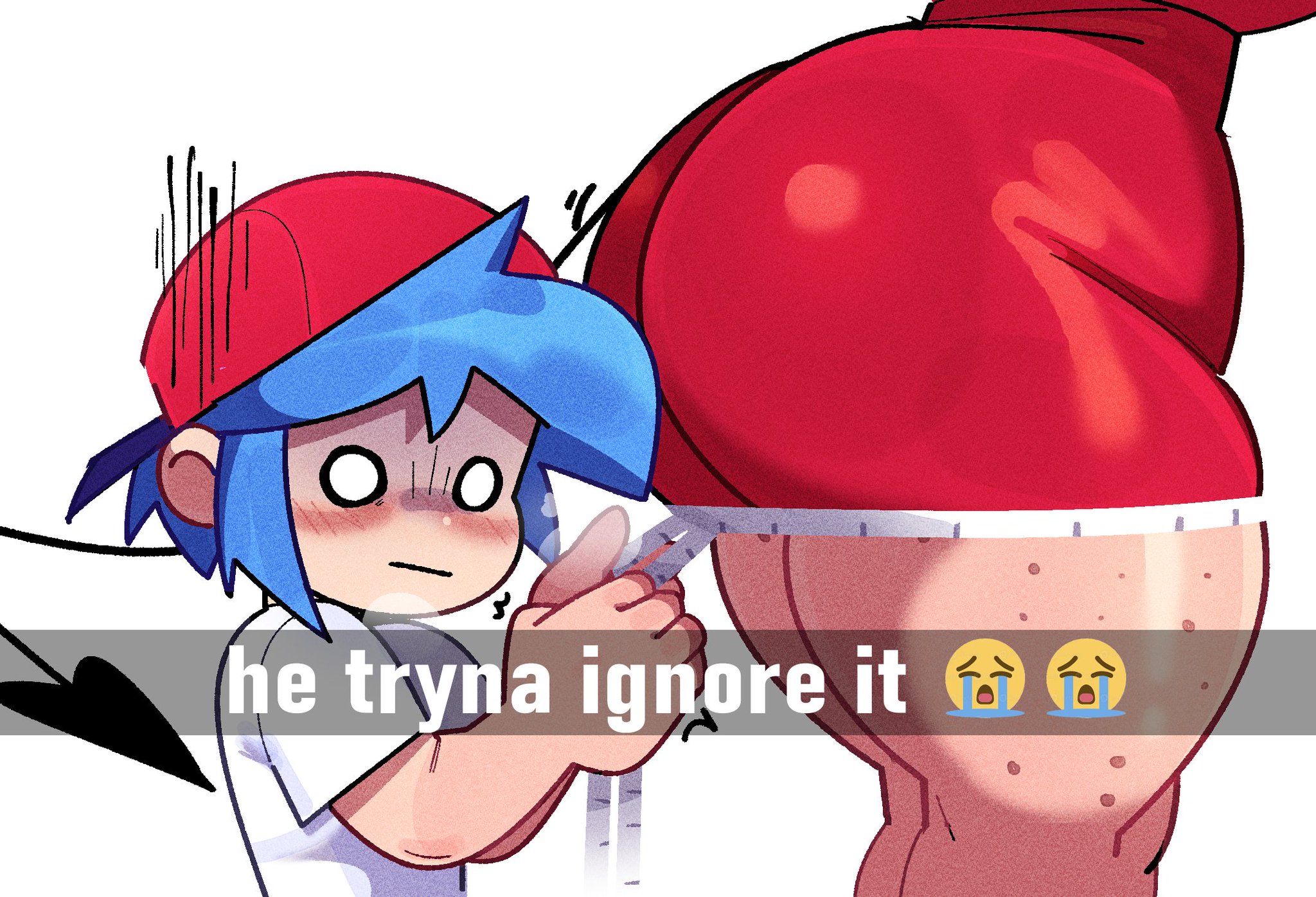big ass, blue hair, boyfriend (friday night funkin), dress, fat ass, freckles, freckles on legs, friday night funkin, girlfriend (friday night funkin), he tryna ignore it (meme), huge ass, huge thighs, majora31, majora317840, majoralol2, measuring, measuring ass, measuring tape, meme, meme reference, nervous, nervous face, round ass, shocked, thick thighs, thighhighs, thighs