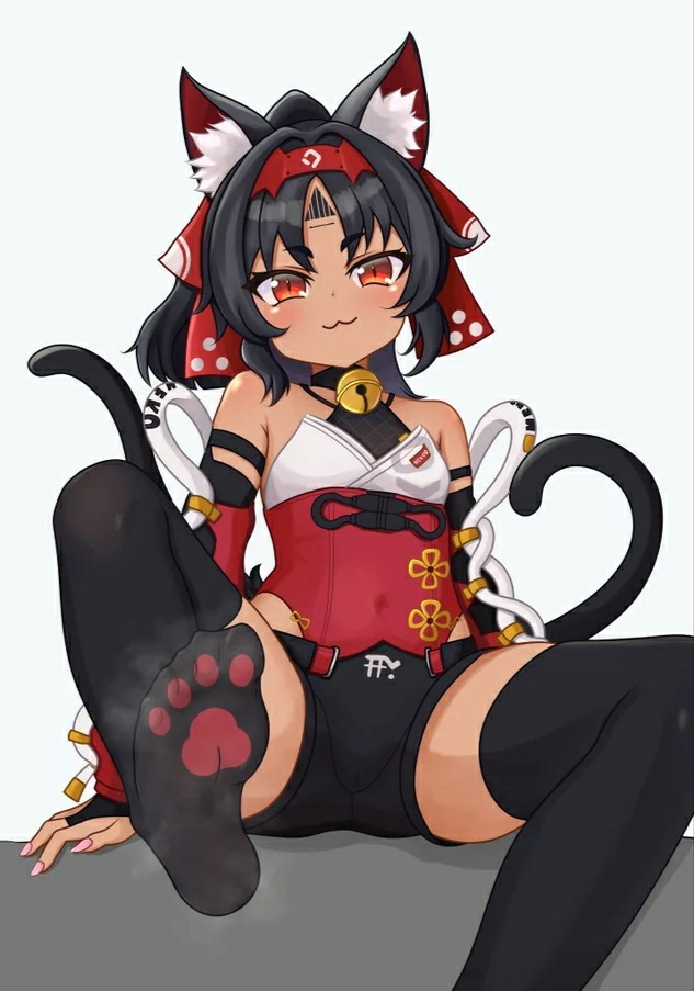 1girl, animal ears, cat ears, cat girl, feet, female, female only, long hair, long nails, looking at viewer, nekomiya mana, smell, zenless zone zero